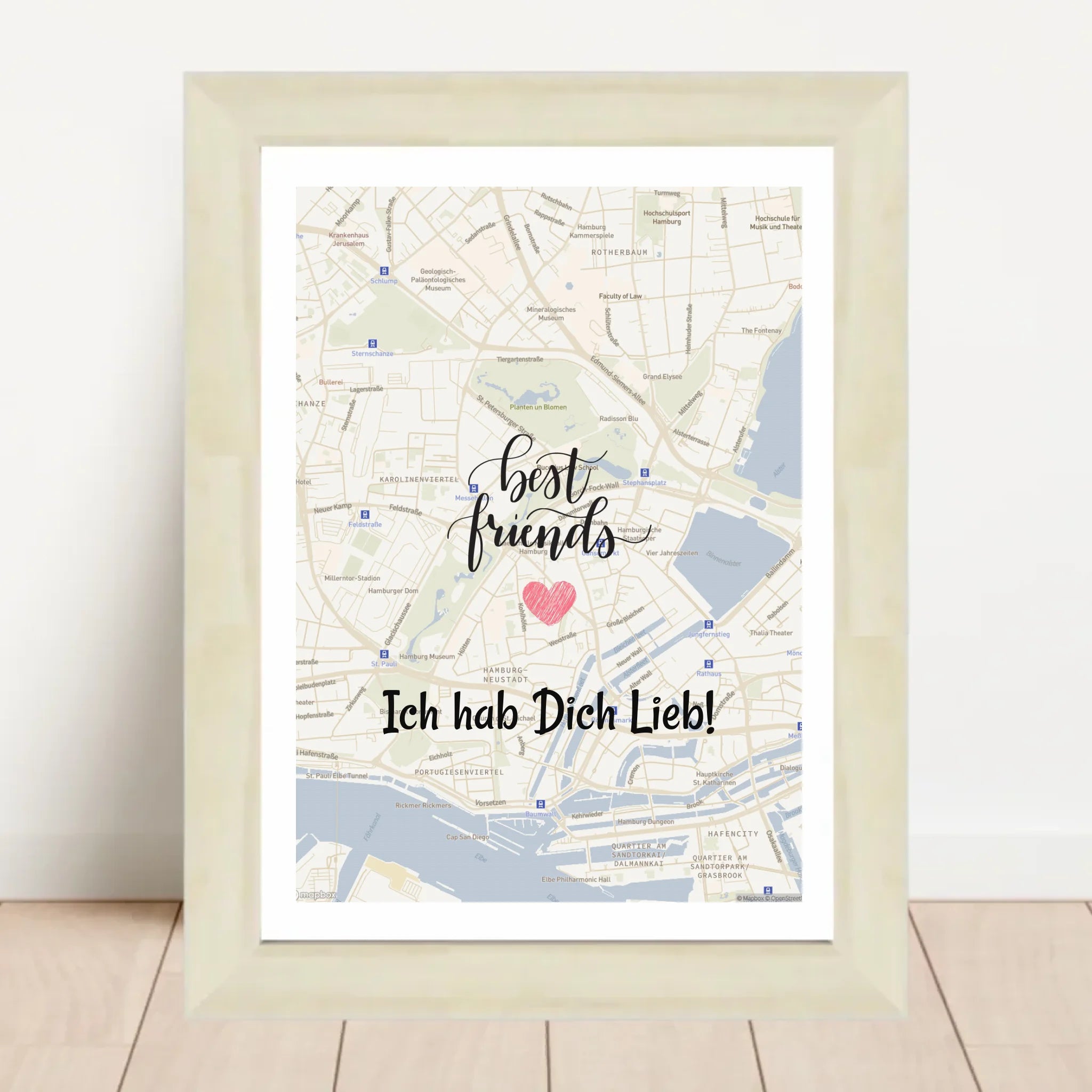 Beste Freundin Stadtkarte Poster mit Koordinaten personalisiert - Cantty