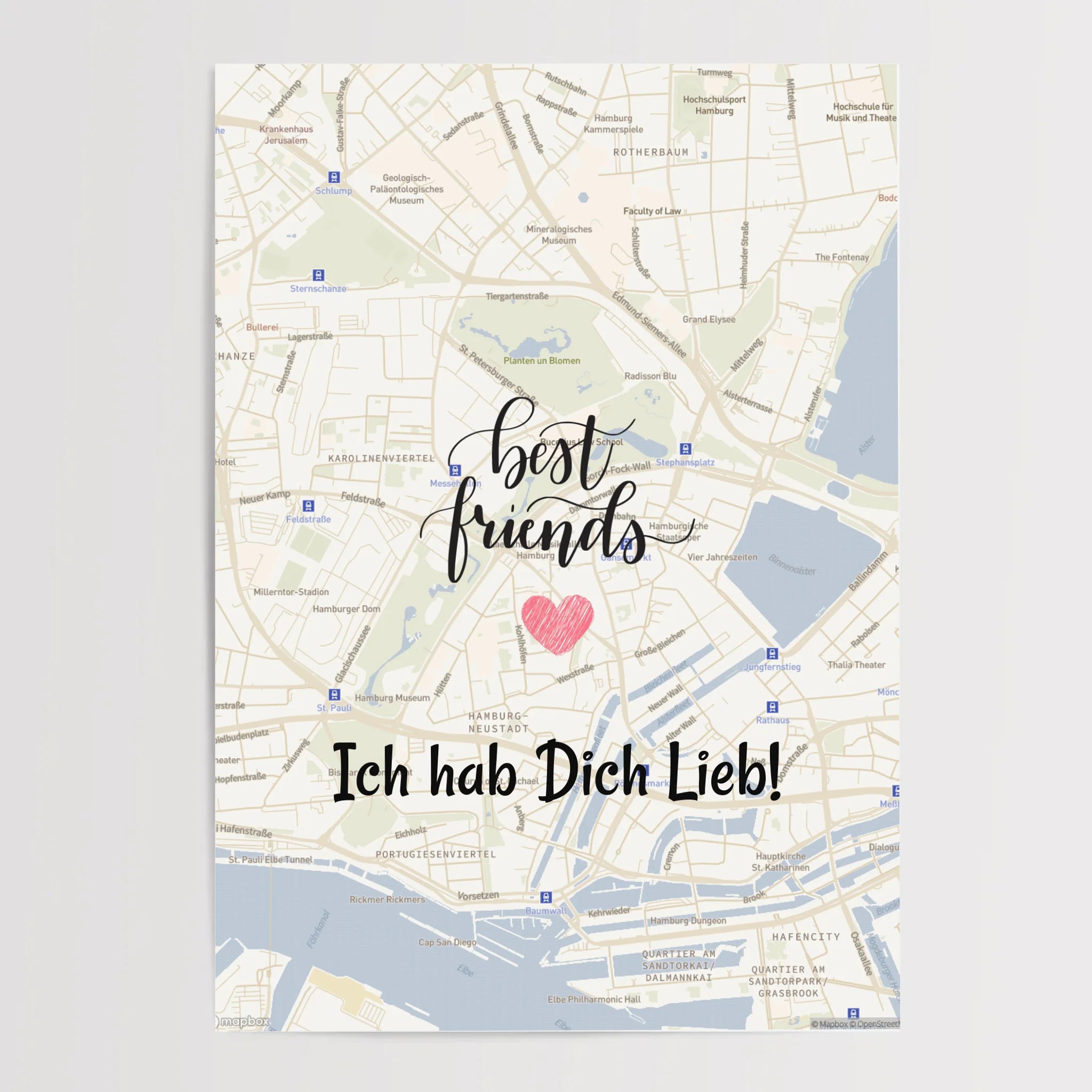 Beste Freundin Stadtkarte Poster mit Koordinaten personalisiert - Cantty