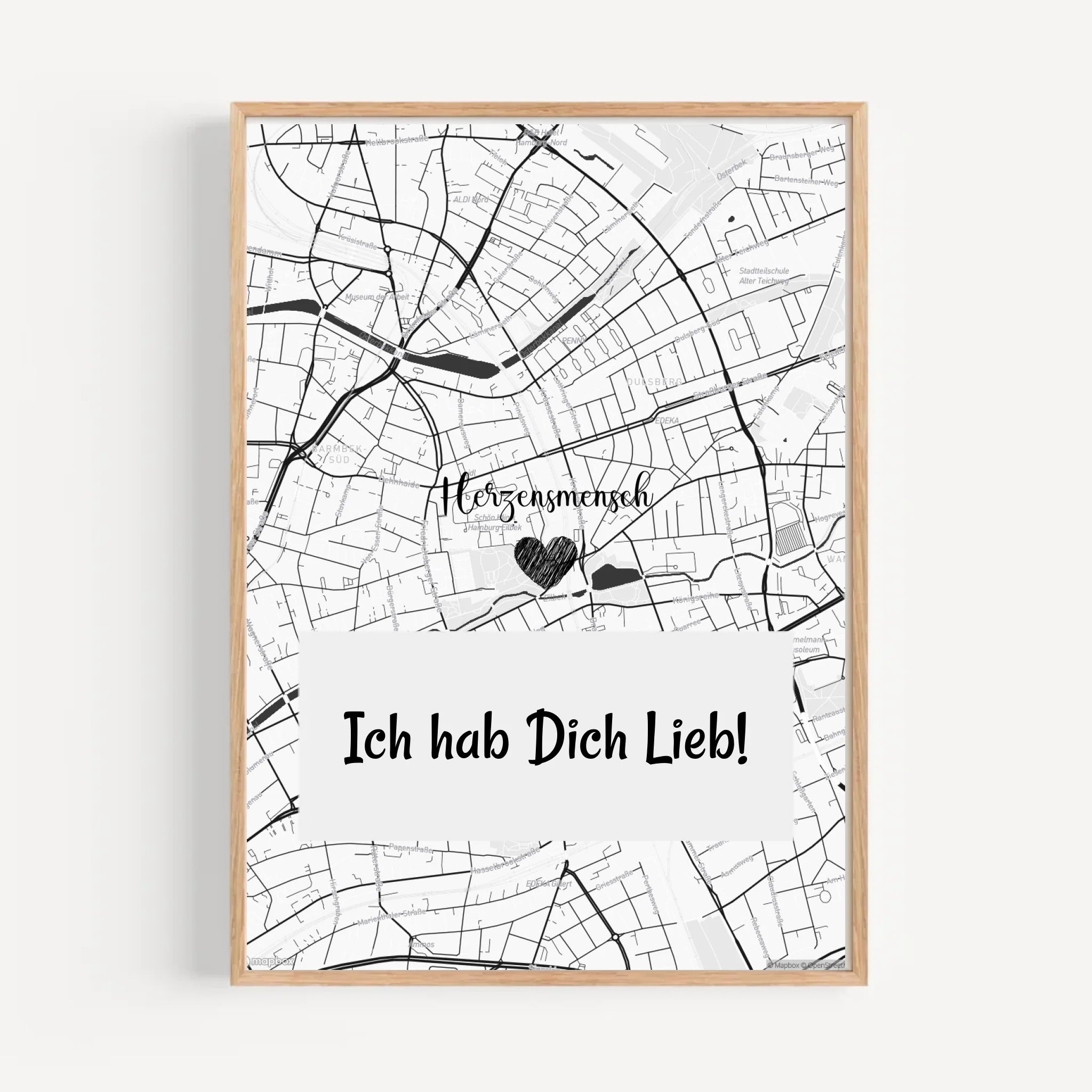 Herzensmensch Kartenposter Stadtkarte Geschenk personalisiert - Cantty