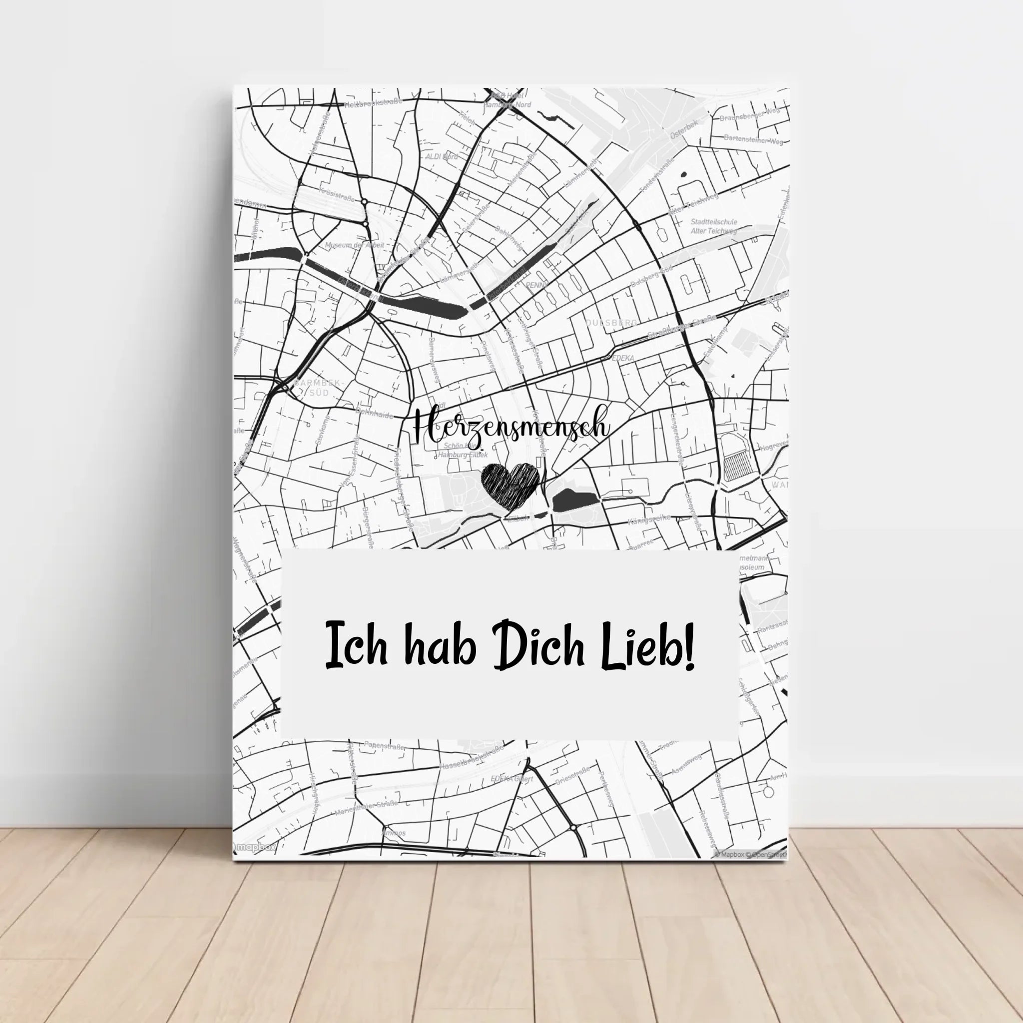 Herzensmensch Kartenposter Stadtkarte Geschenk personalisiert - Cantty