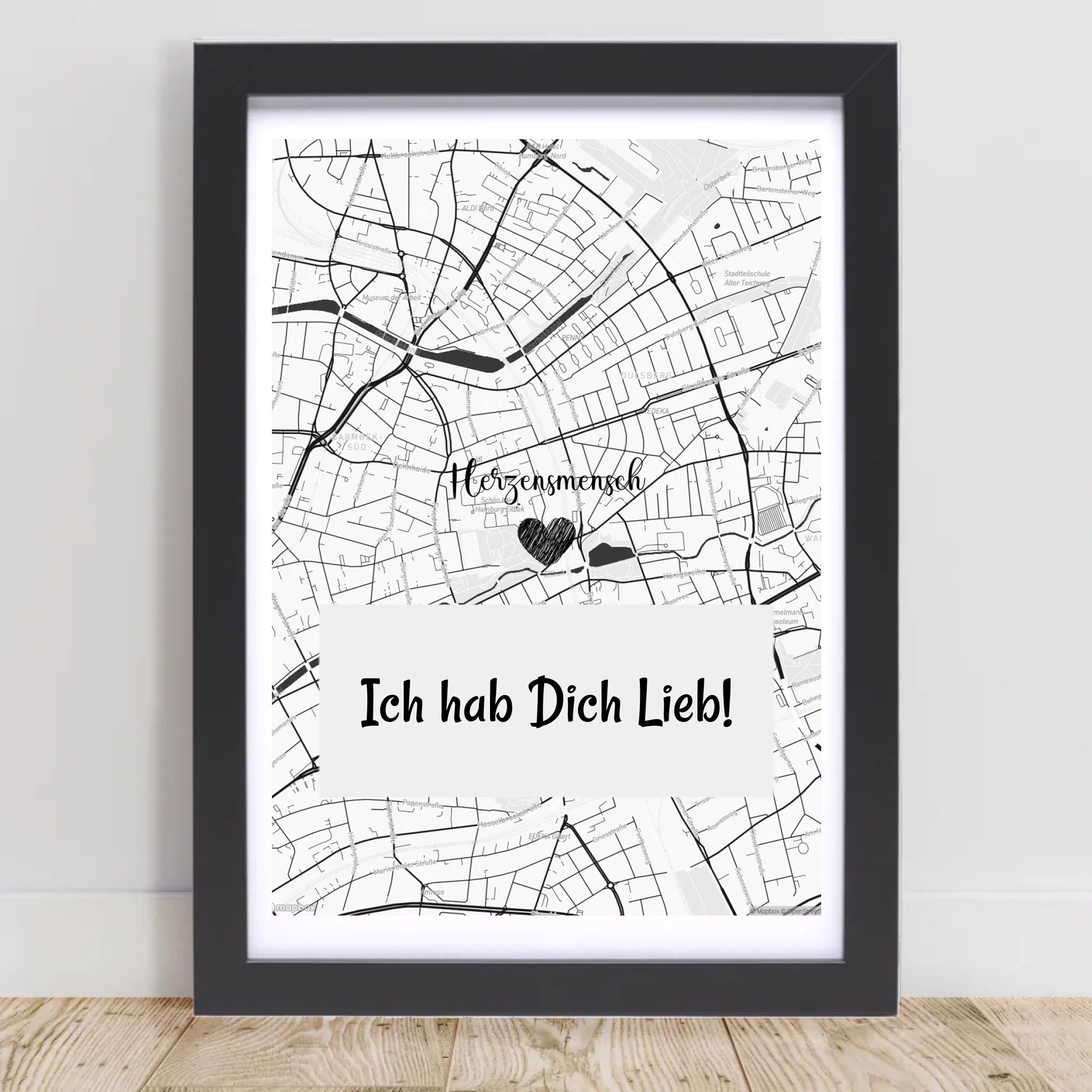 Herzensmensch Kartenposter Stadtkarte Geschenk personalisiert - Cantty