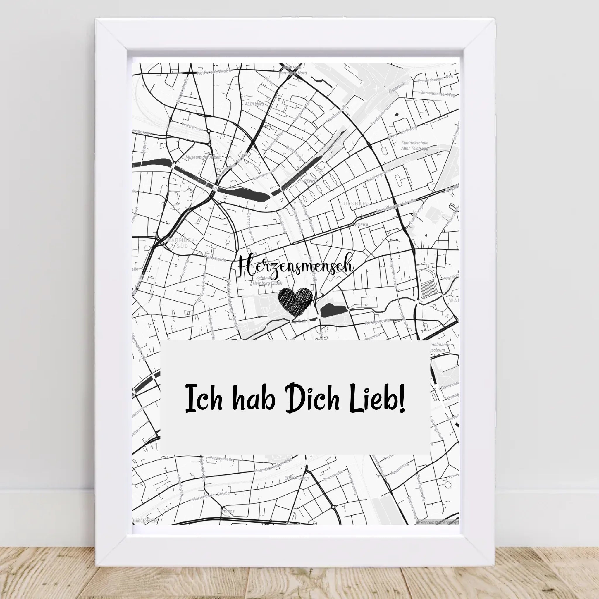 Herzensmensch Kartenposter Stadtkarte Geschenk personalisiert - Cantty