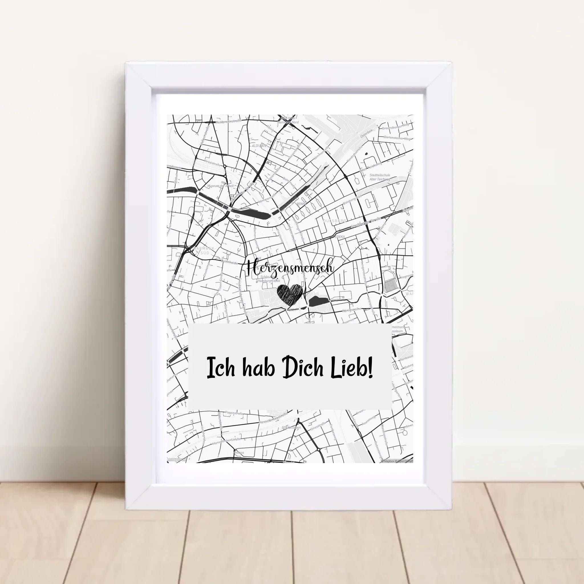 Herzensmensch Kartenposter Stadtkarte Geschenk personalisiert - Cantty