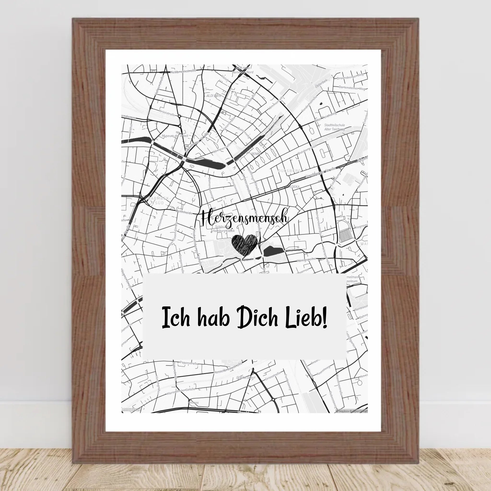 Herzensmensch Kartenposter Stadtkarte Geschenk personalisiert - Cantty
