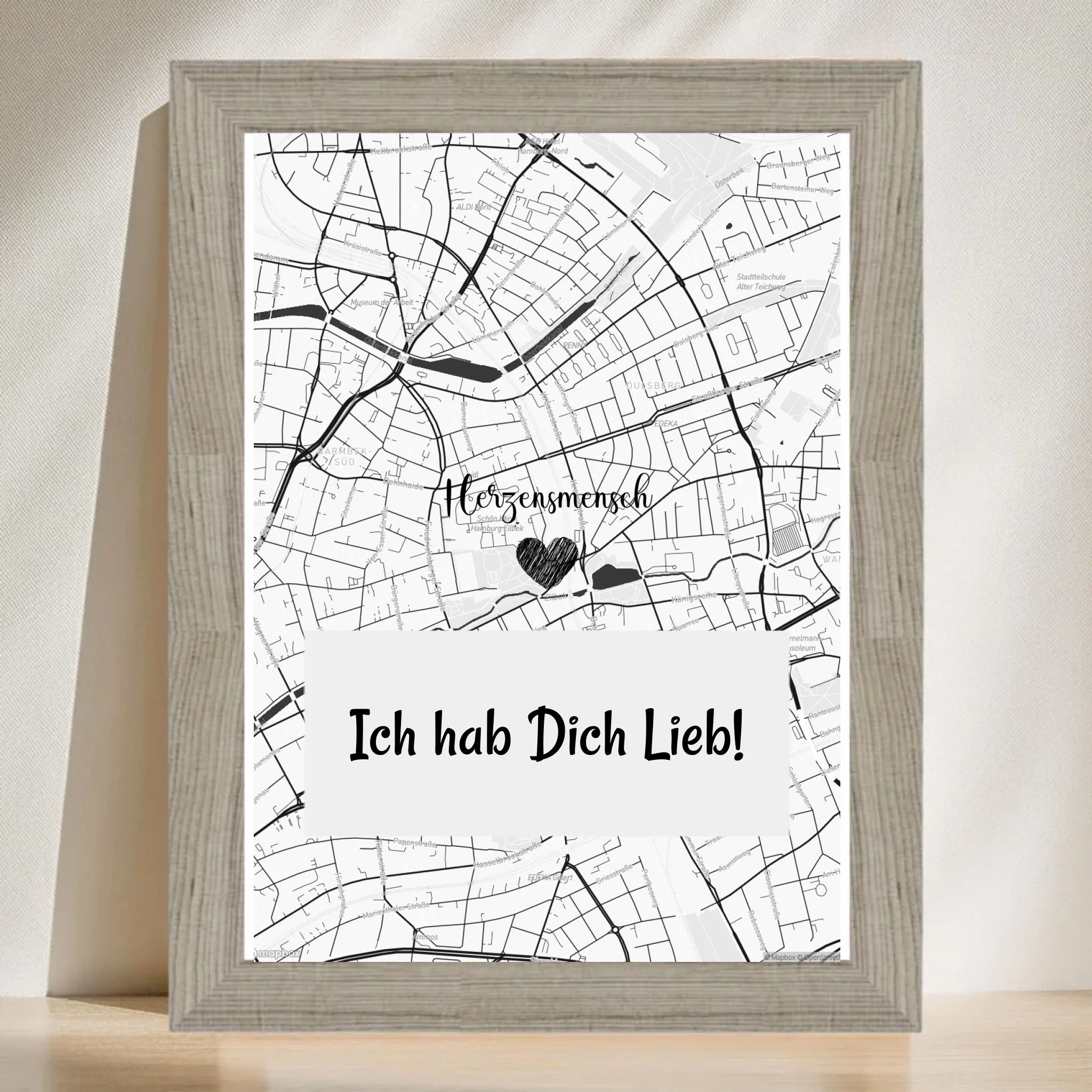 Herzensmensch Kartenposter Stadtkarte Geschenk personalisiert - Cantty