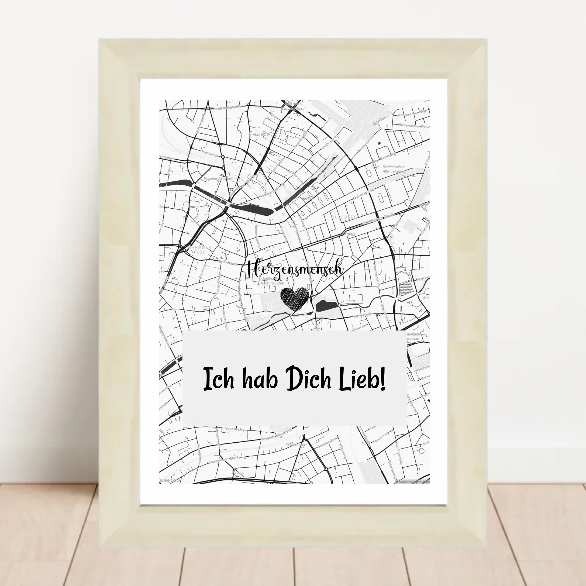 Herzensmensch Kartenposter Stadtkarte Geschenk personalisiert - Cantty