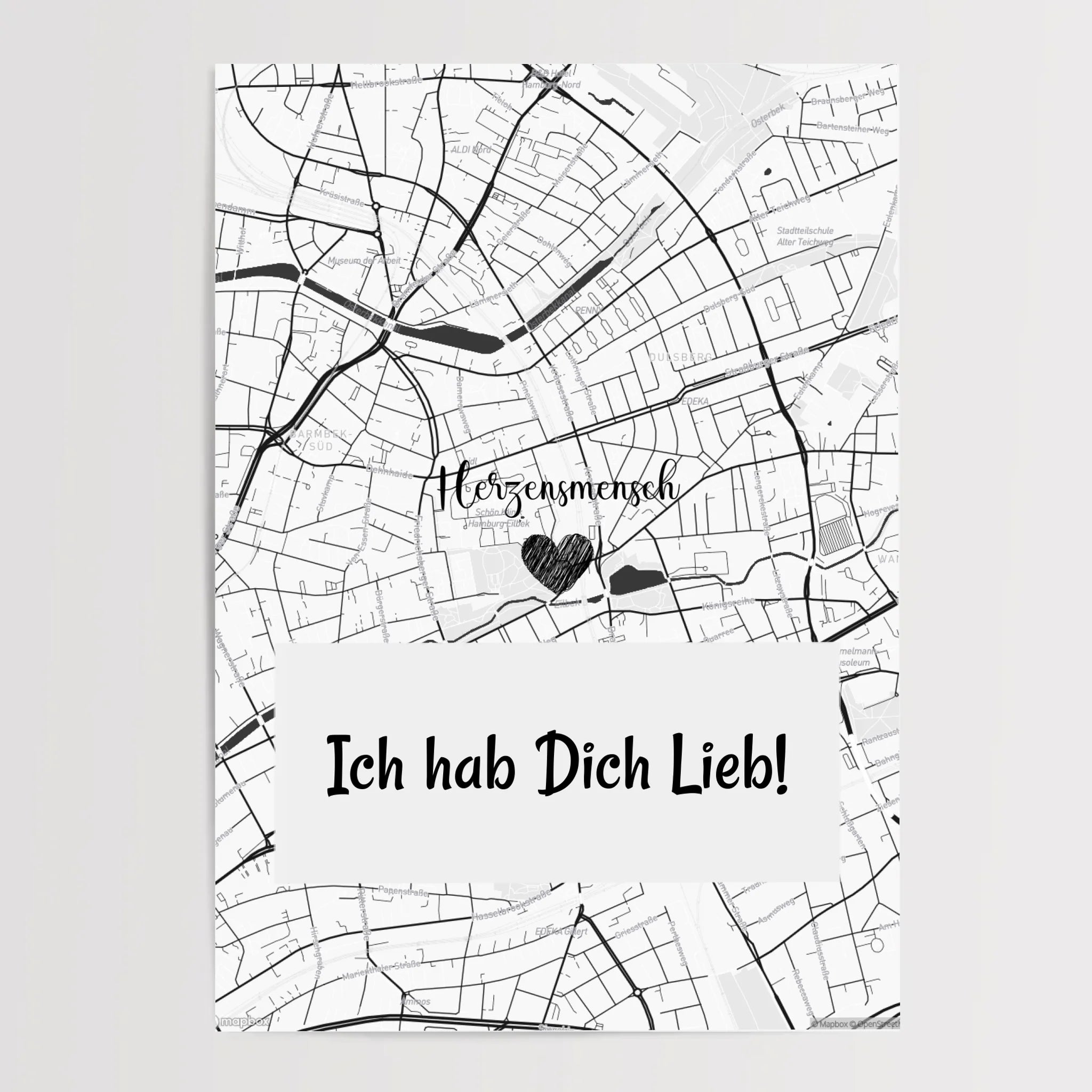 Herzensmensch Kartenposter Stadtkarte Geschenk personalisiert - Cantty