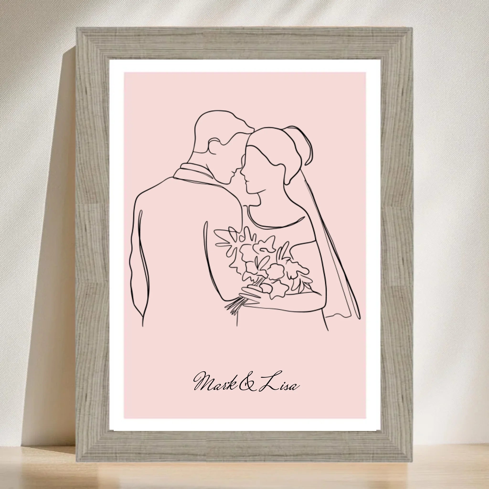 Hochzeitspaar Linienkunst Poster personalisiert zur Hochzeit - Cantty