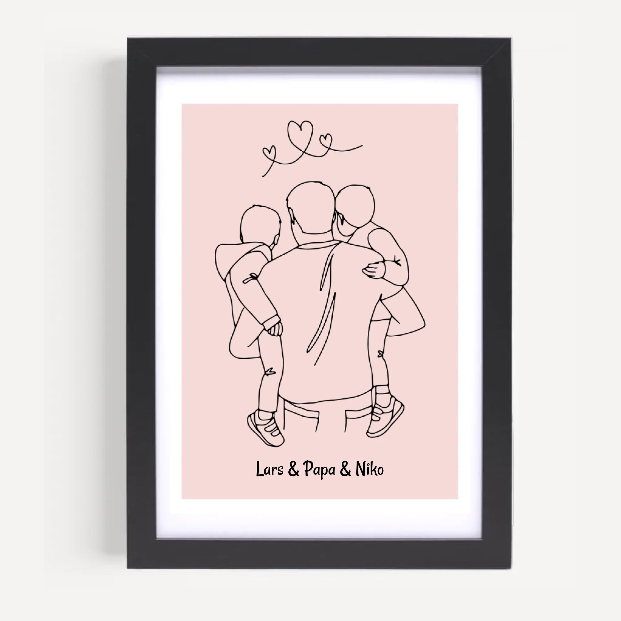 Papa und 2 kleine Söhne im Arm Linienkunst Poster Geschenk für Vater personalisiert - Cantty
