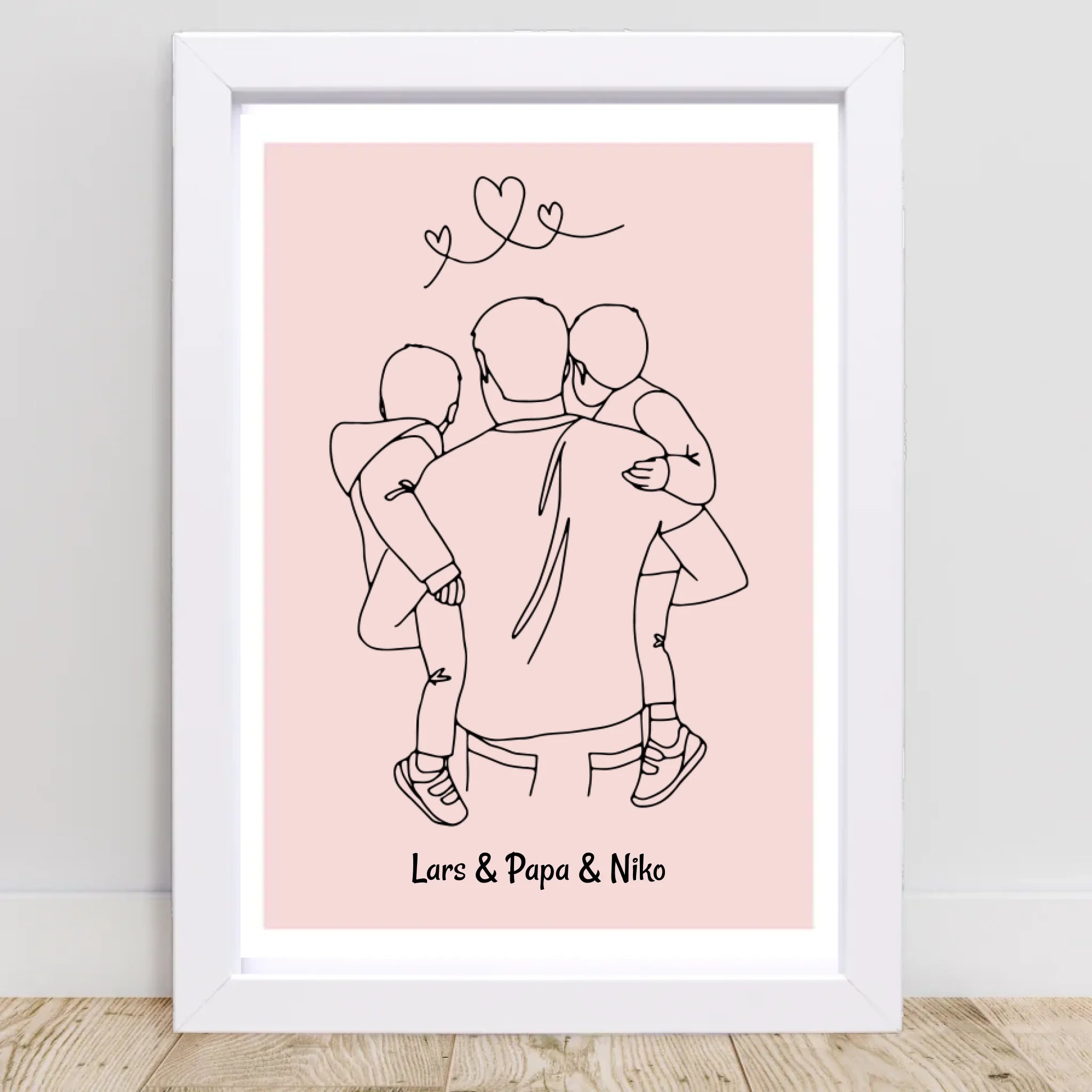 Papa und 2 kleine Söhne im Arm Linienkunst Poster Geschenk für Vater personalisiert - Cantty