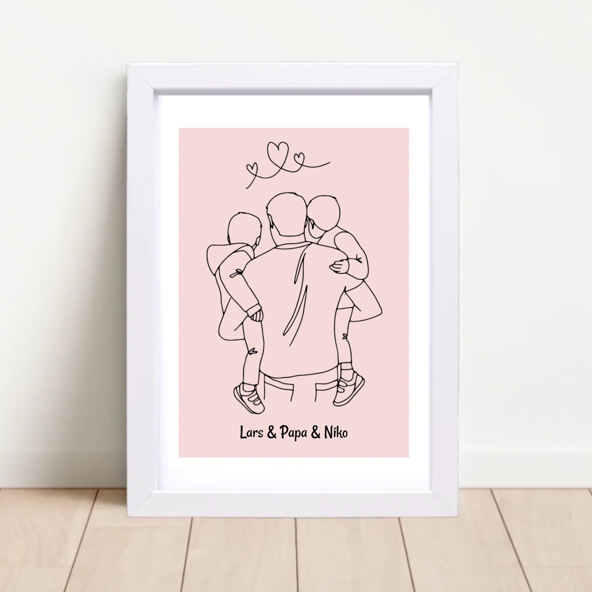 Papa und 2 kleine Söhne im Arm Linienkunst Poster Geschenk für Vater personalisiert - Cantty