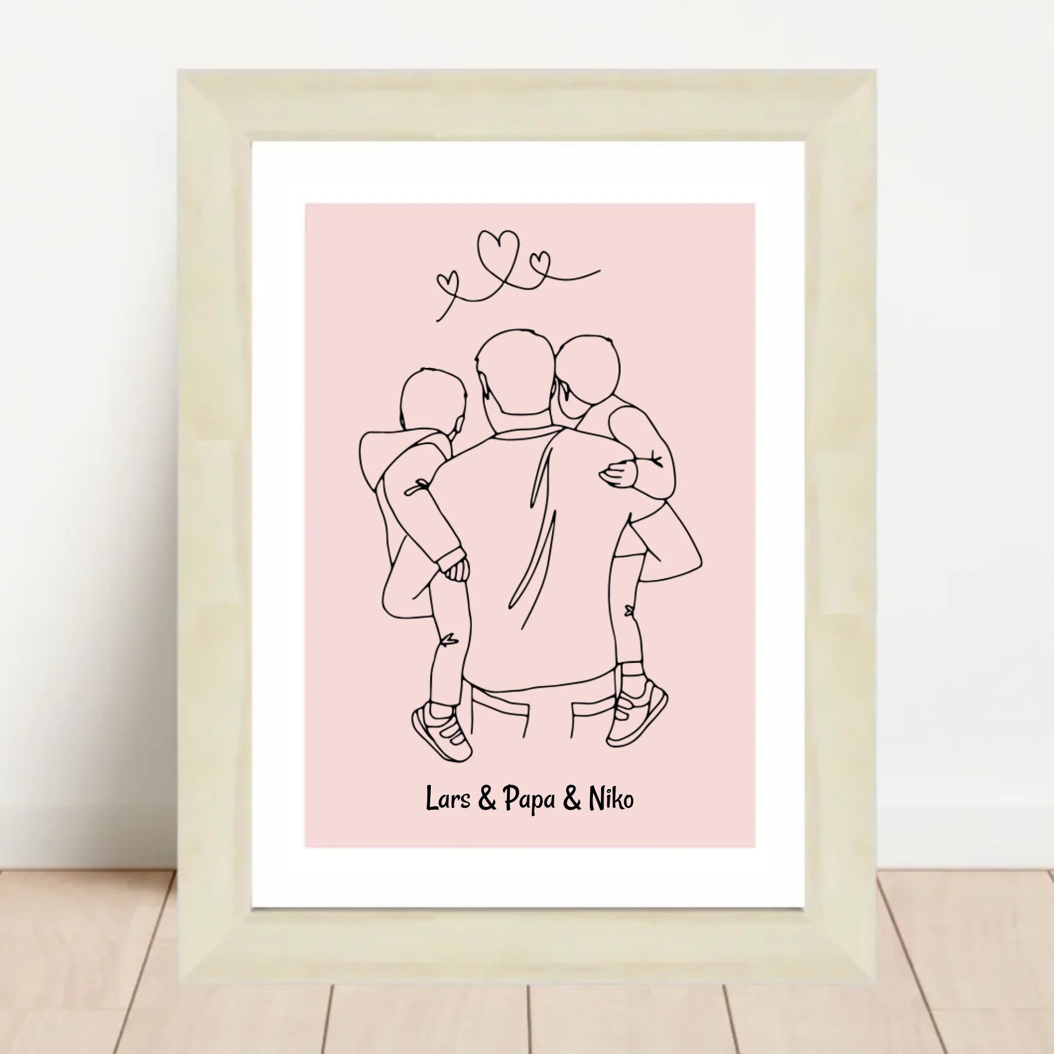 Papa und 2 kleine Söhne im Arm Linienkunst Poster Geschenk für Vater personalisiert - Cantty