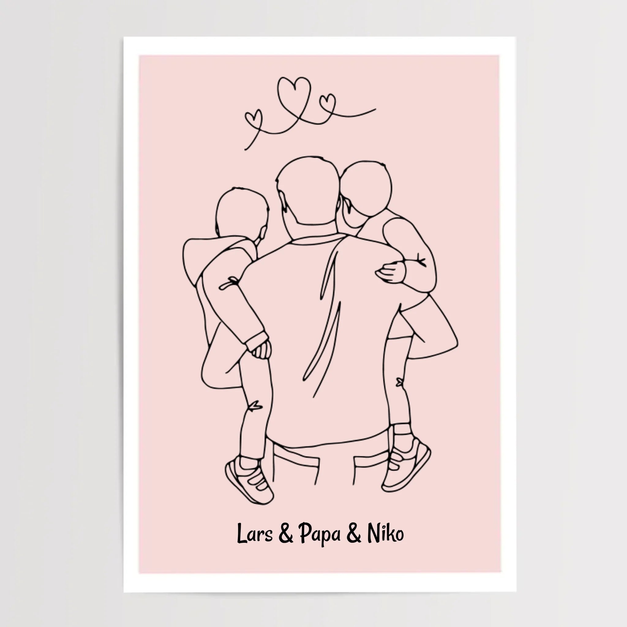 Papa und 2 kleine Söhne im Arm Linienkunst Poster Geschenk für Vater personalisiert - Cantty