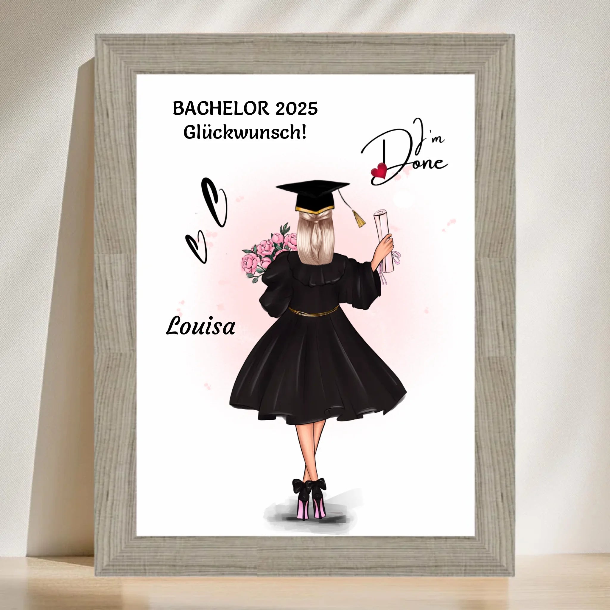 Mädchen Bachelorstudium Abschlussgeschenk Bild personalisiert - Cantty