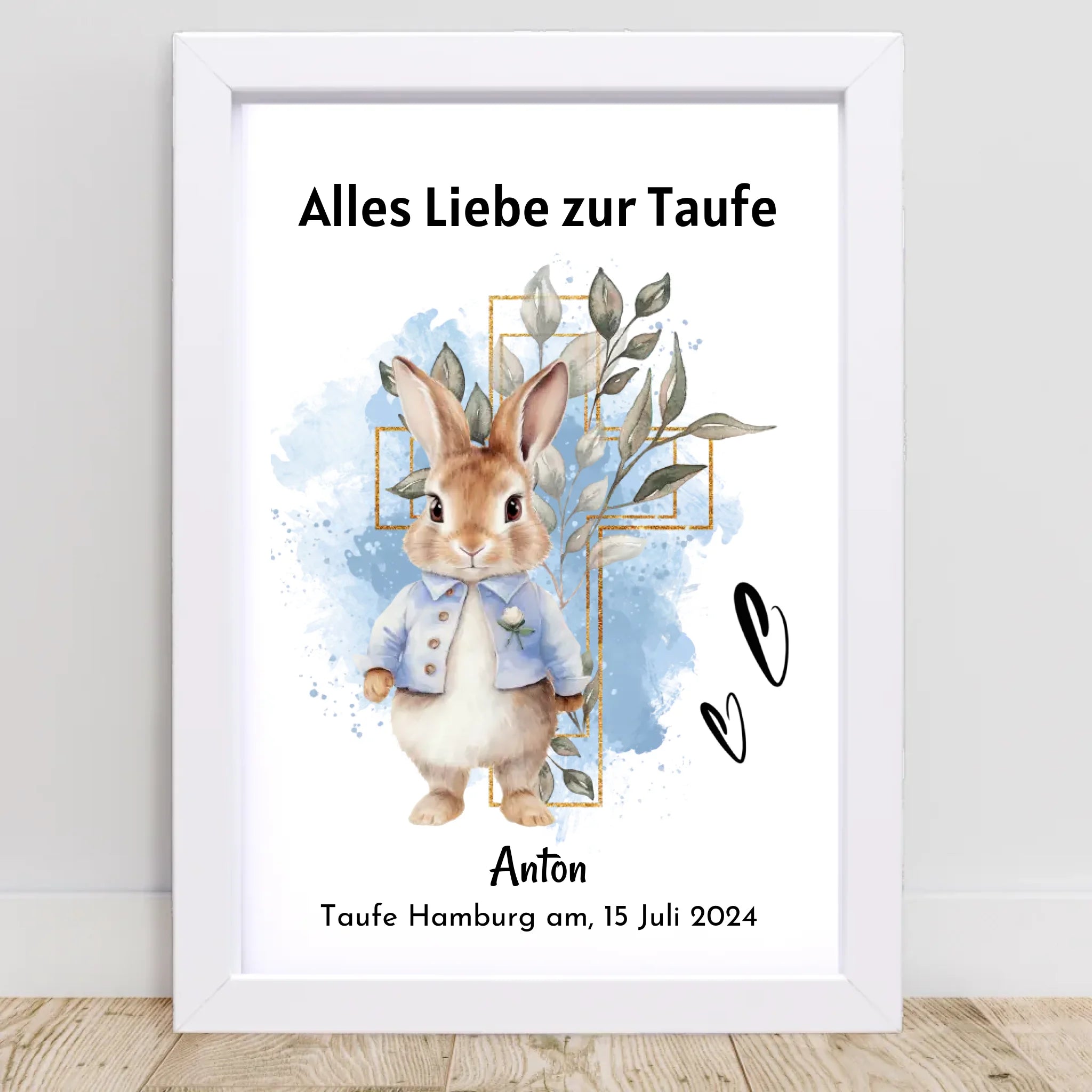 Junge Taufe Geschenk Bild / Poster / Karte personalisiert - Cantty