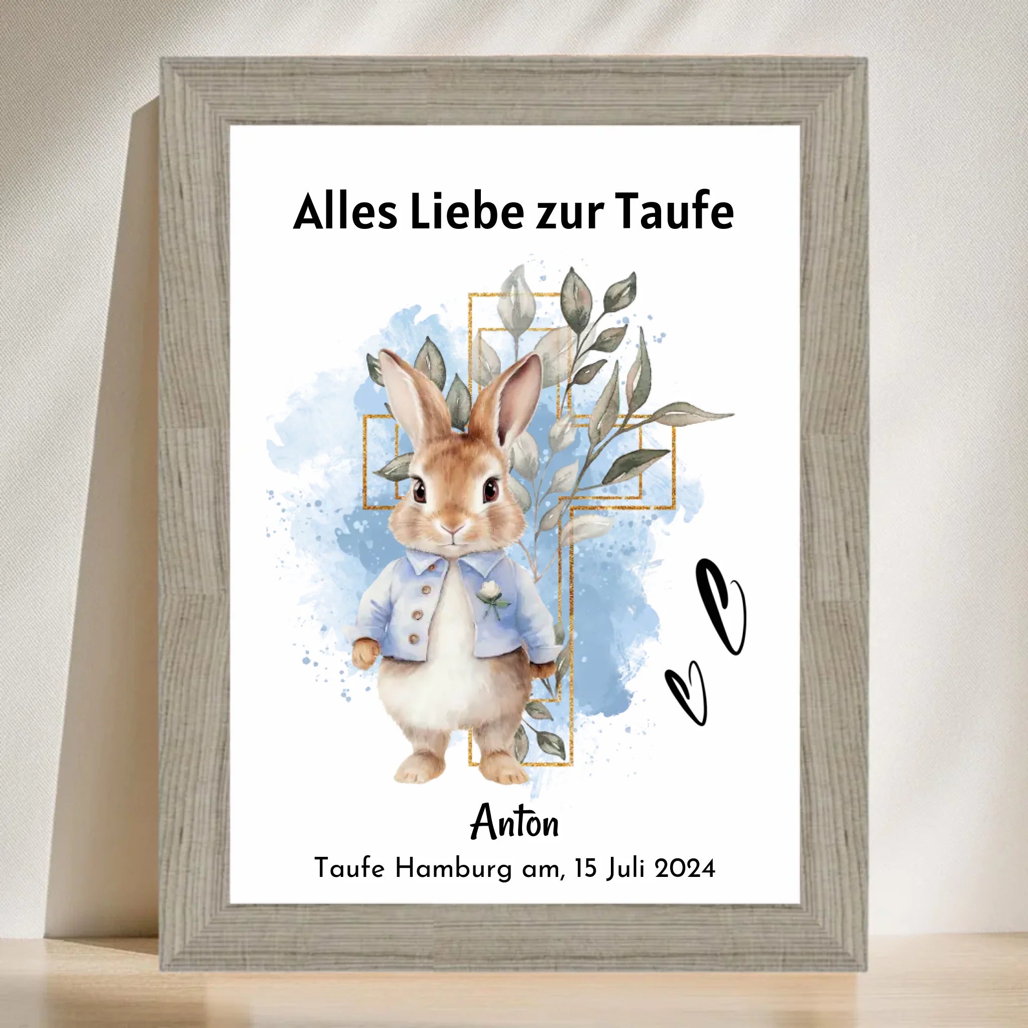 Junge Taufe Geschenk Bild / Poster / Karte personalisiert - Cantty
