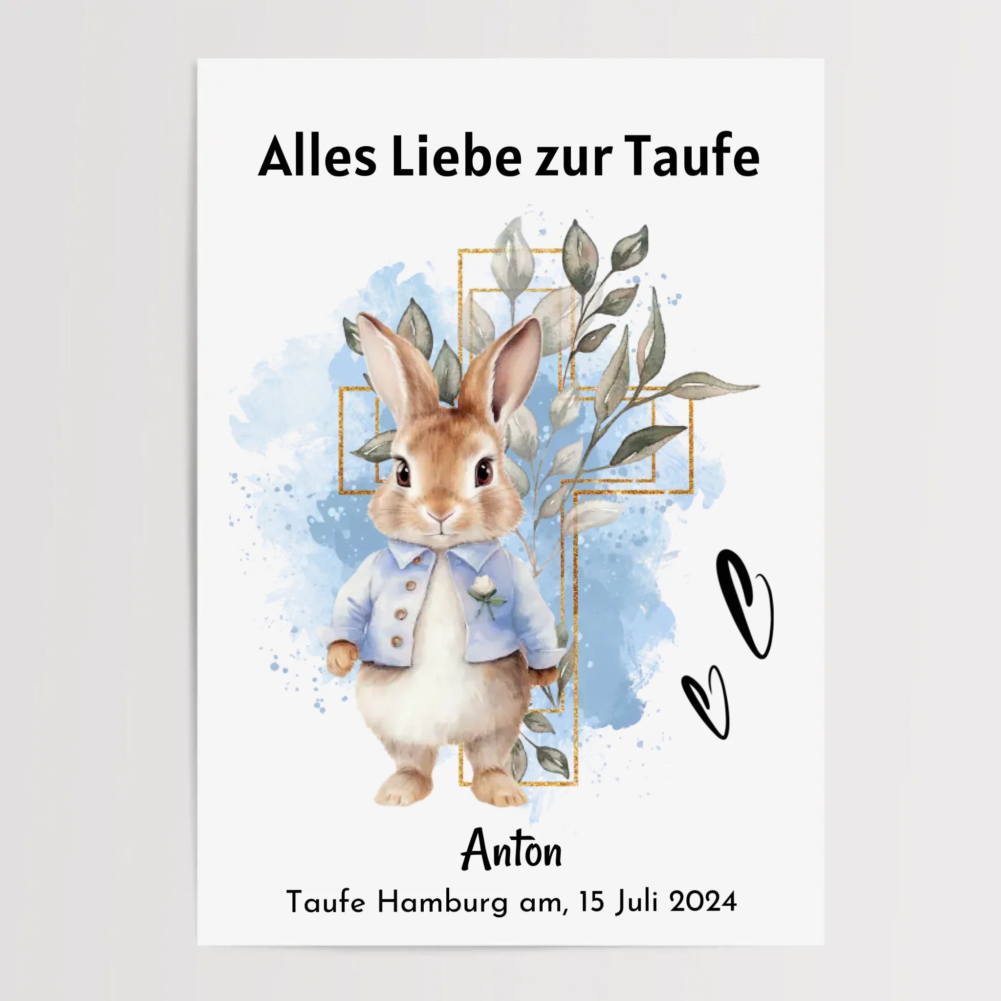 Junge Taufe Geschenk Bild / Poster / Karte personalisiert - Cantty