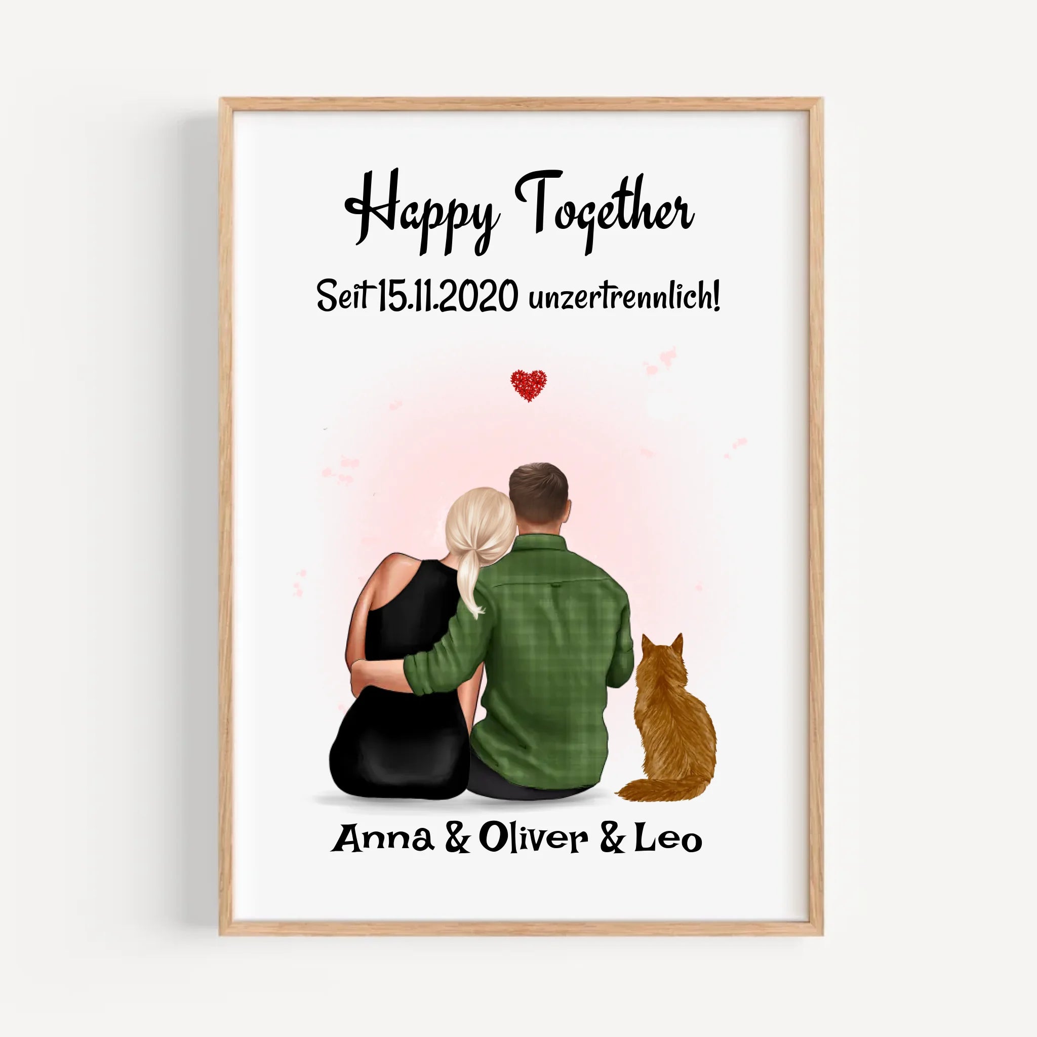 Paar mit Katze Geschenk Bild personalisiert - Cantty