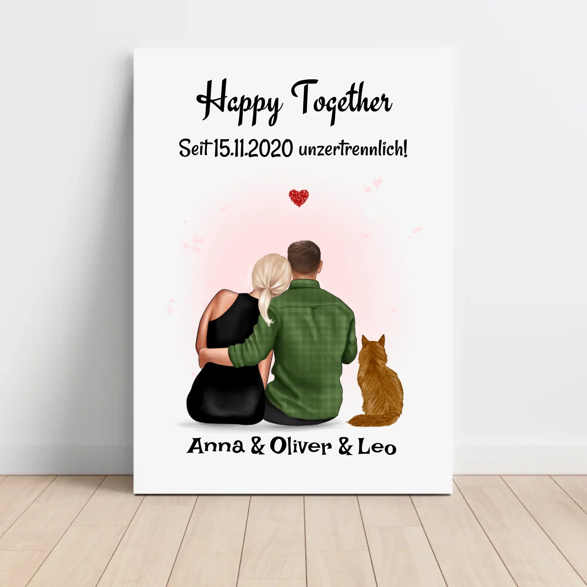 Paar mit Katze Geschenk Bild personalisiert - Cantty