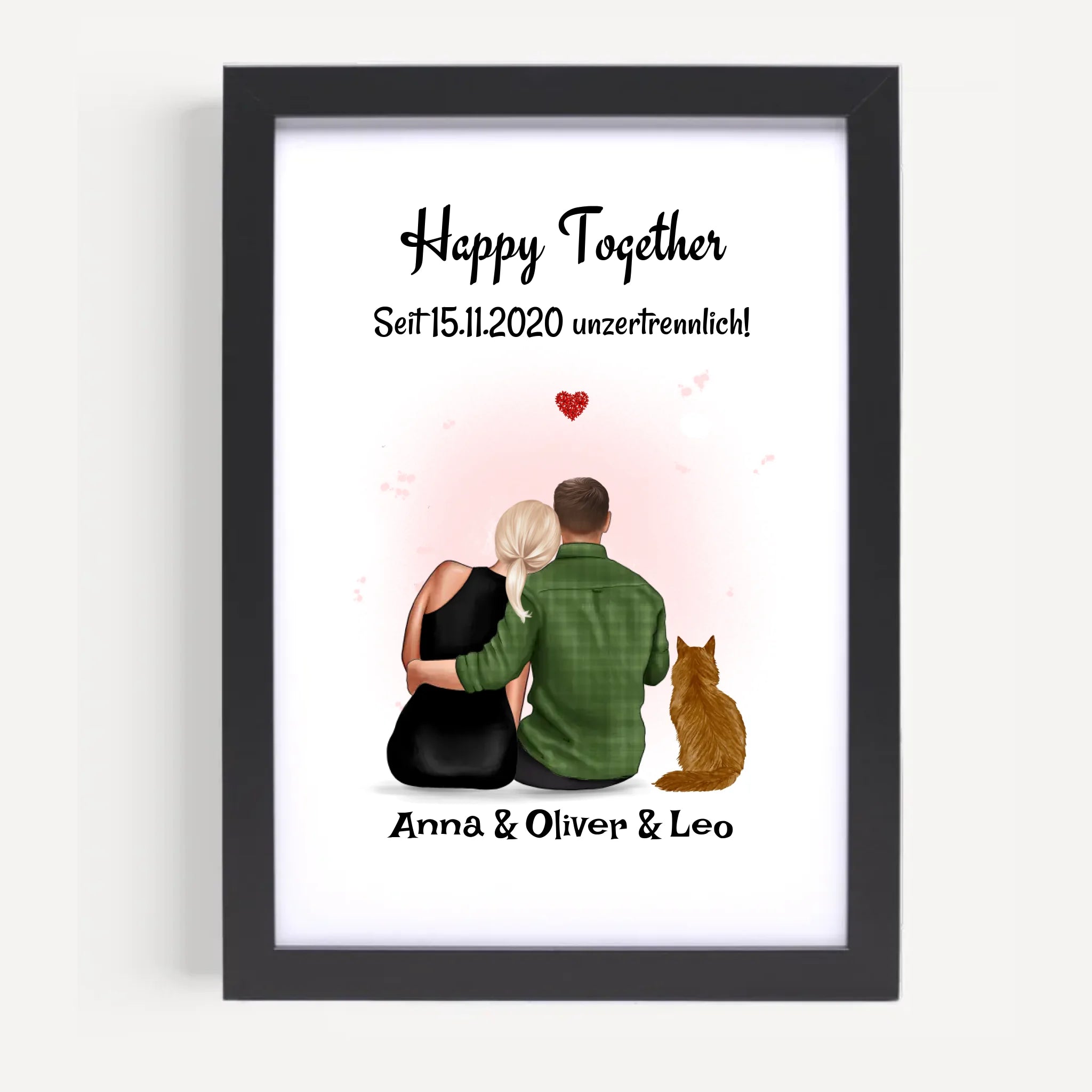Paar mit Katze Geschenk Bild personalisiert - Cantty