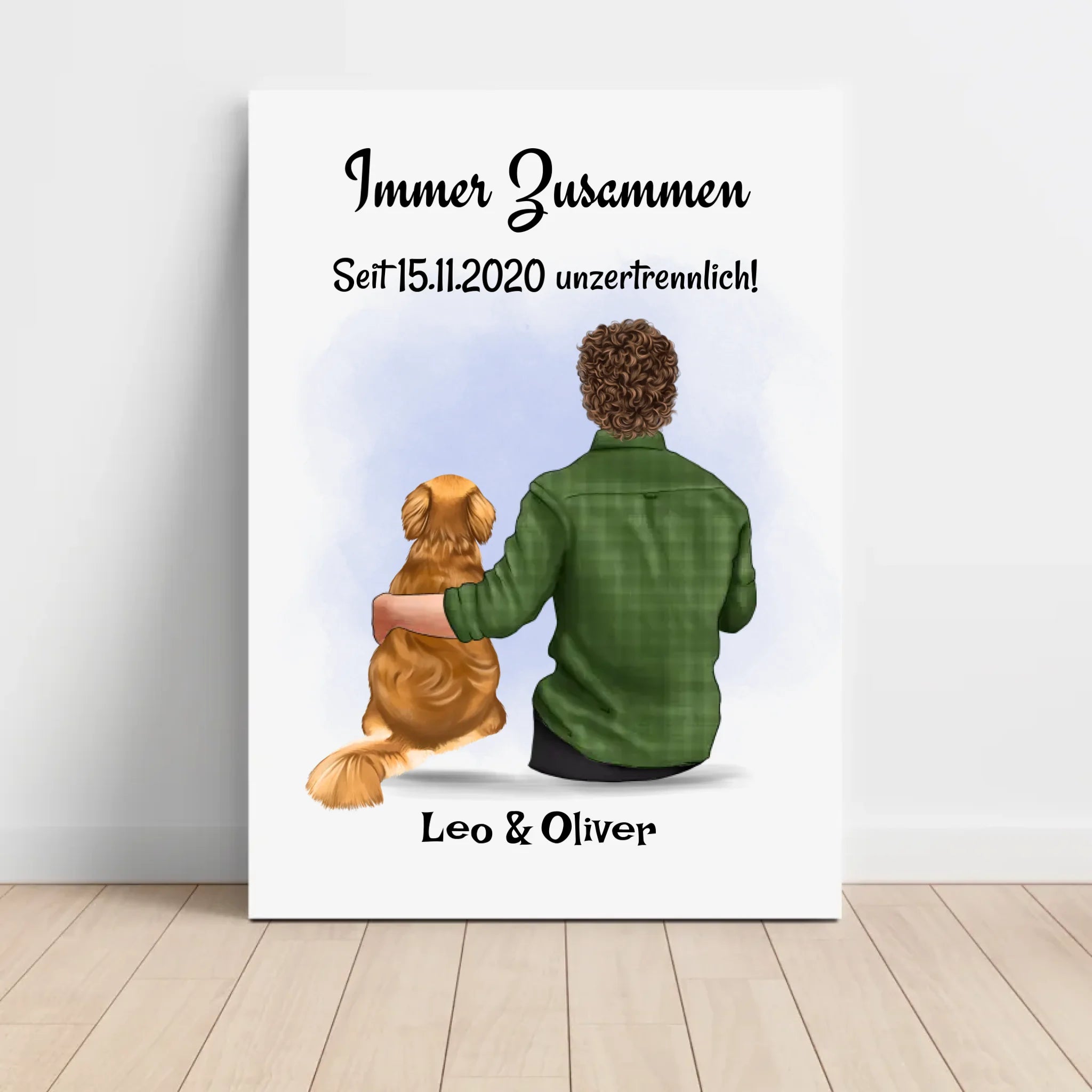 Mann & Junge mit Hund Bild Geschenk personalisiert - Cantty