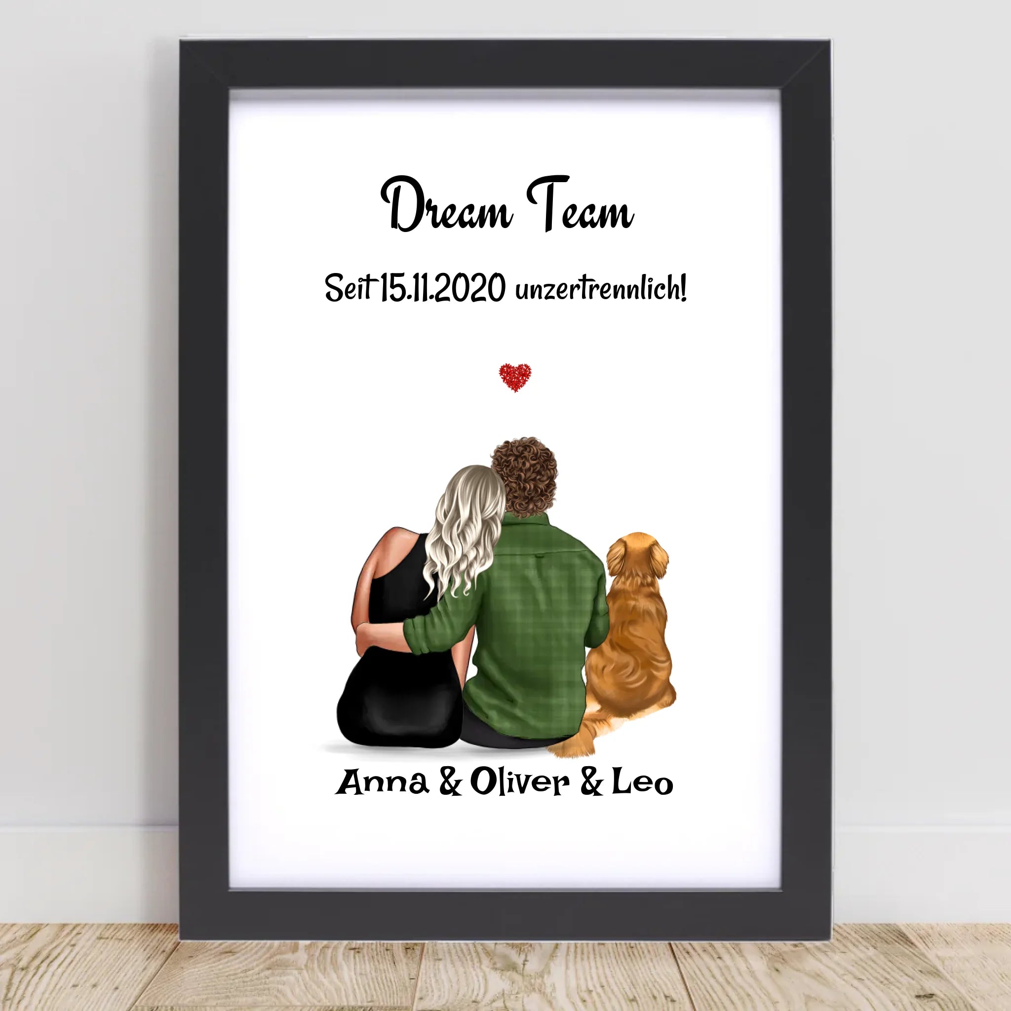 Paar mit Hund Geschenk Bild Poster Karte personalisiert - Cantty