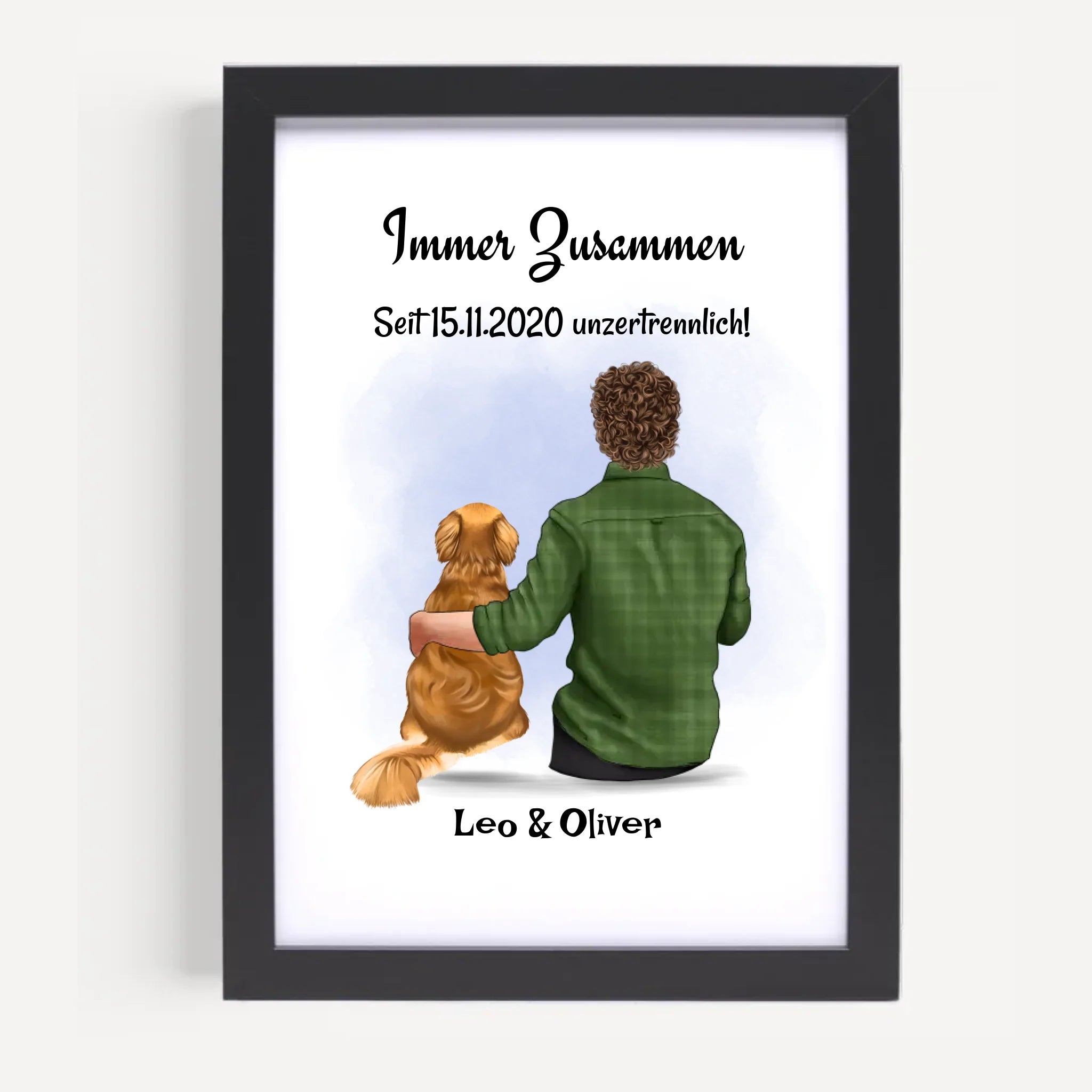 Mann & Junge mit Hund Bild Geschenk personalisiert - Cantty