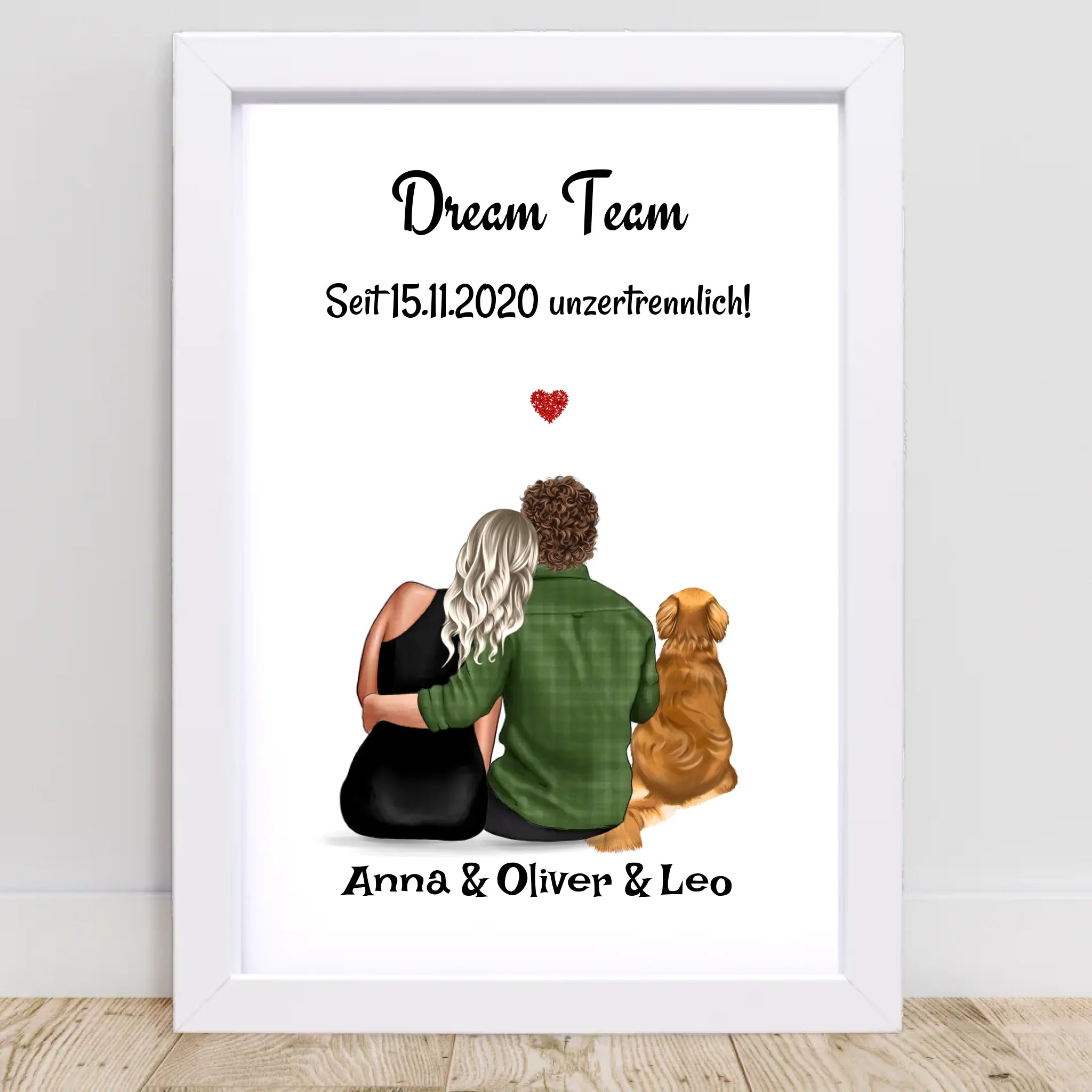 Paar mit Hund Geschenk Bild Poster Karte personalisiert - Cantty