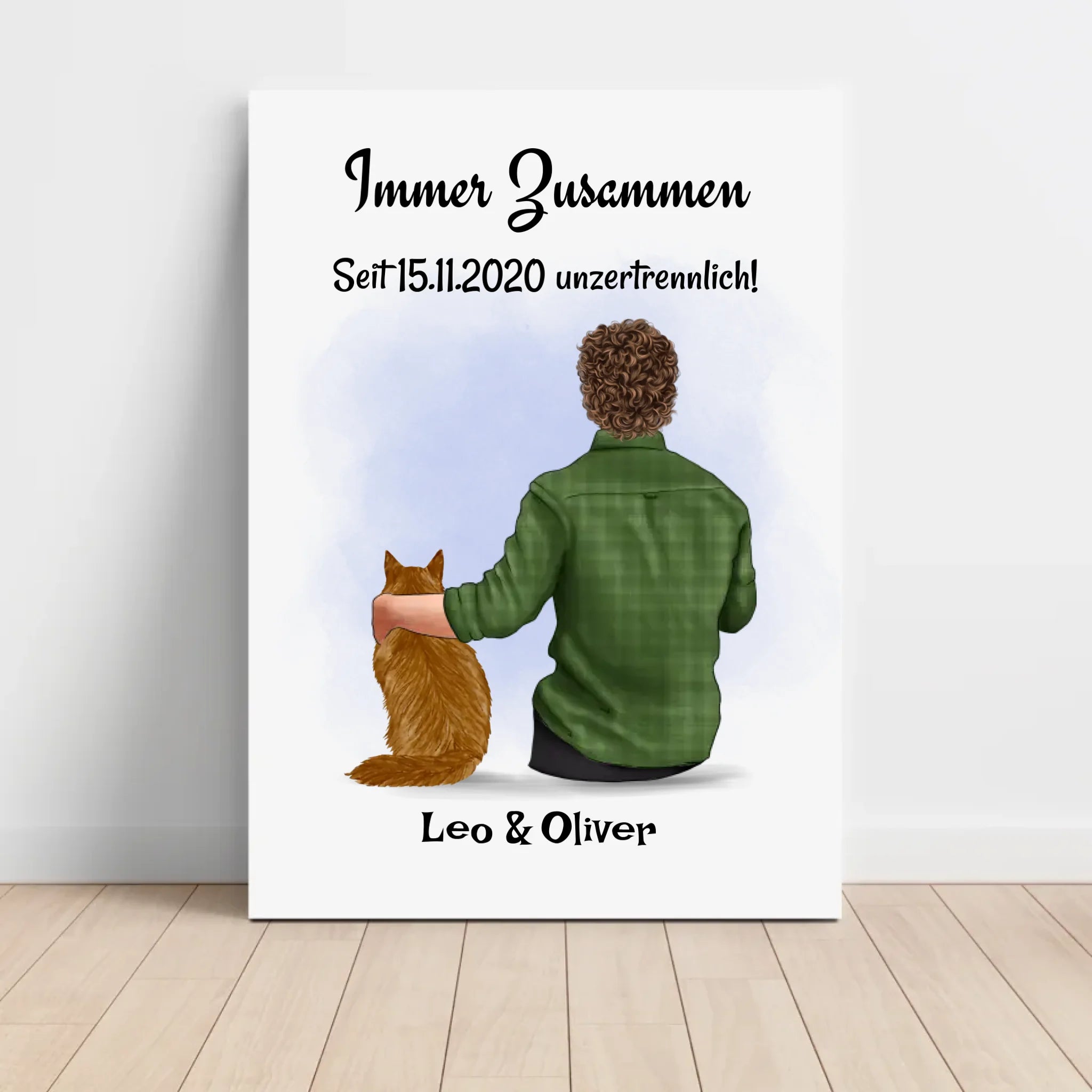 Junge mit Katze Geschenk Bild Poster Karte personalisiert - Cantty