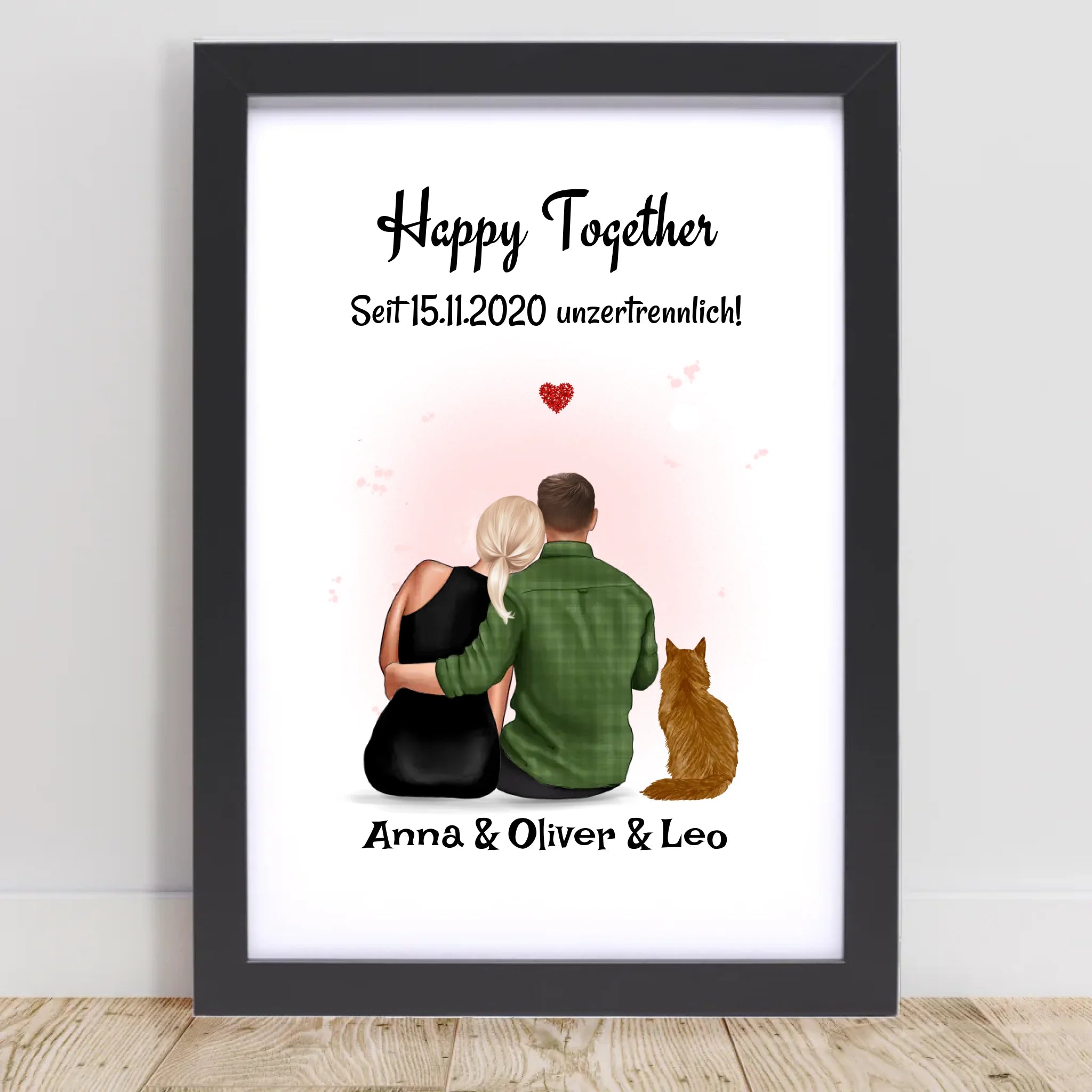 Paar mit Katze Geschenk Bild personalisiert - Cantty