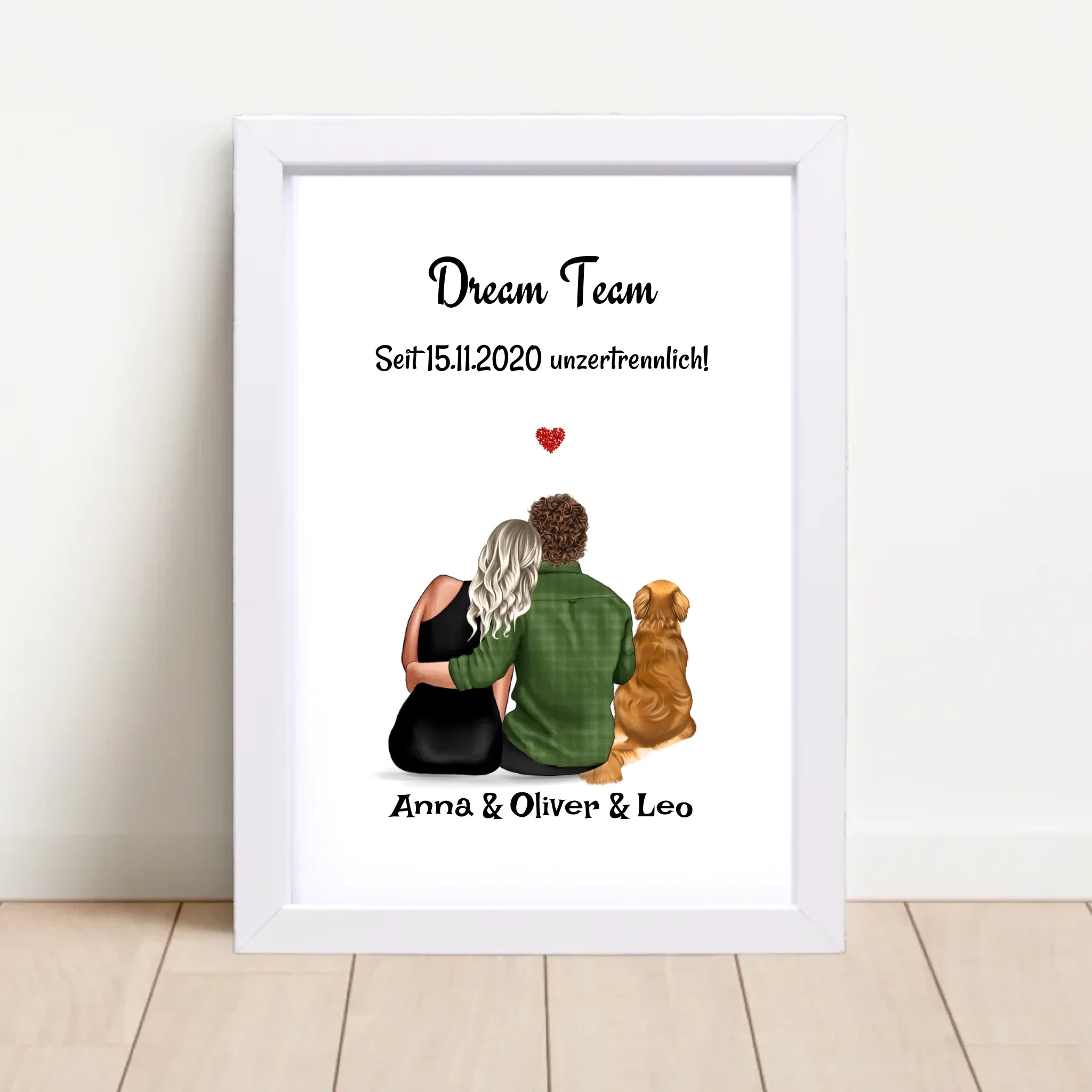 Paar mit Hund Geschenk Bild Poster Karte personalisiert - Cantty