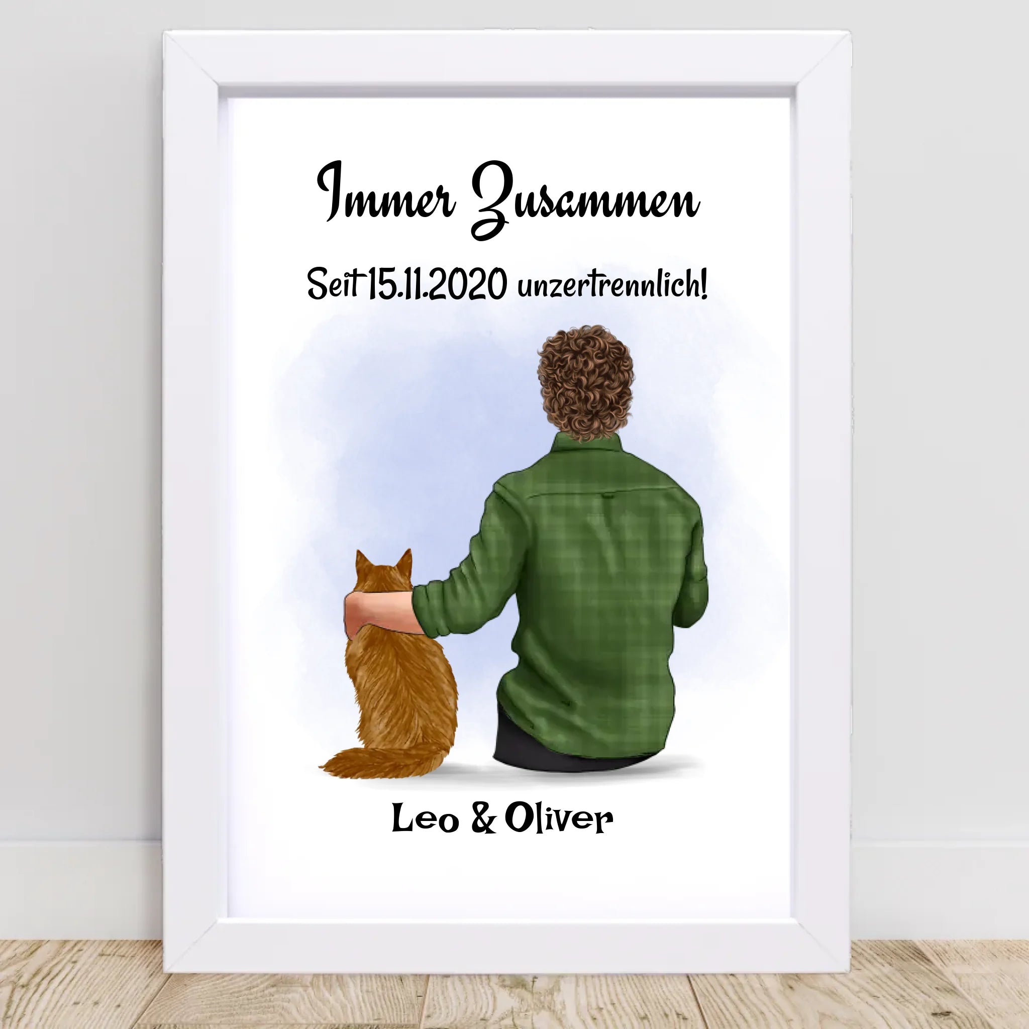 Junge mit Katze Geschenk Bild Poster Karte personalisiert - Cantty