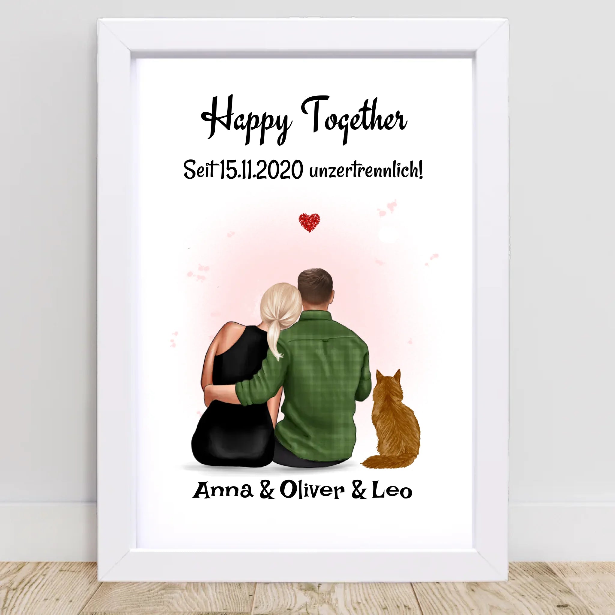 Paar mit Katze Geschenk Bild personalisiert - Cantty