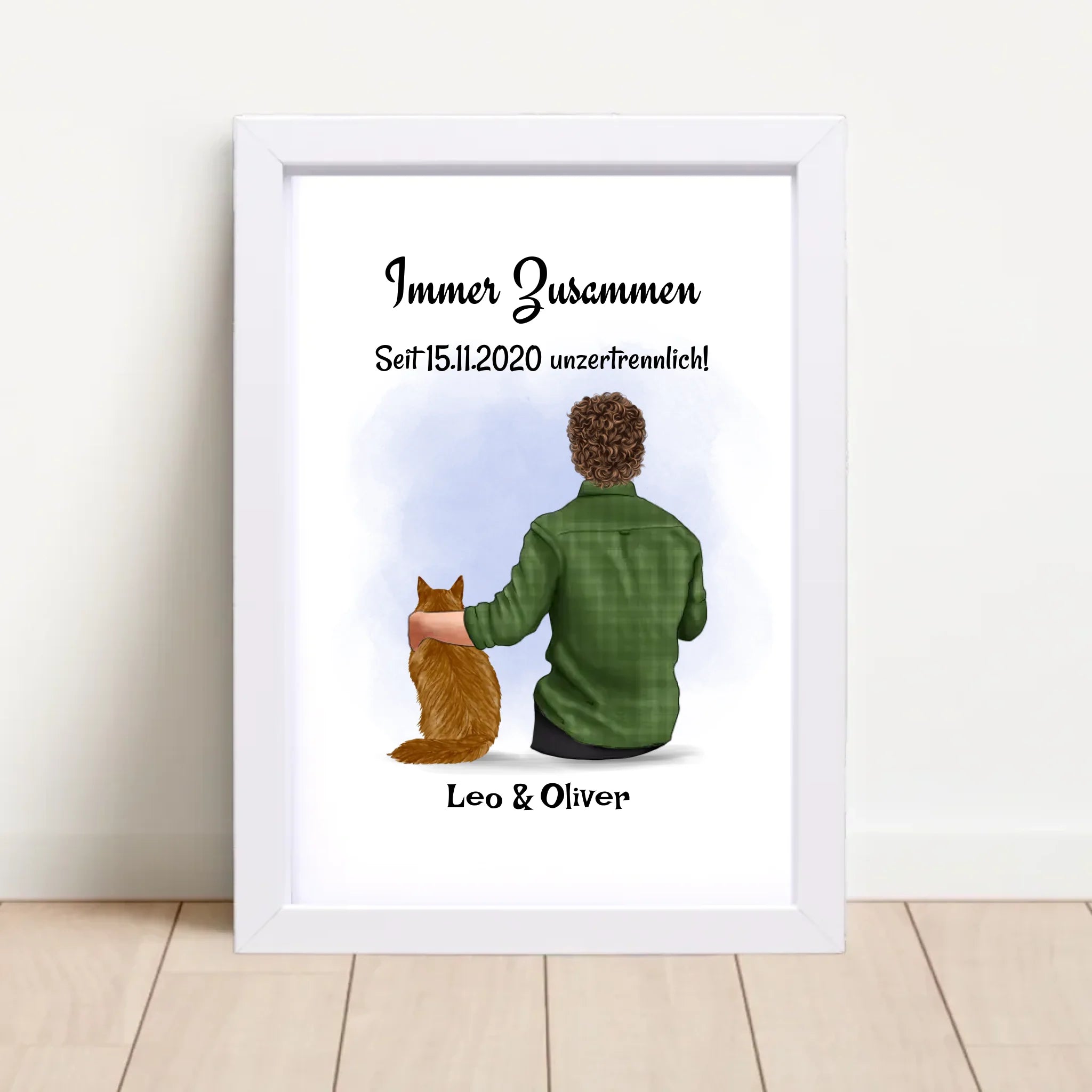 Junge mit Katze Geschenk Bild Poster Karte personalisiert - Cantty