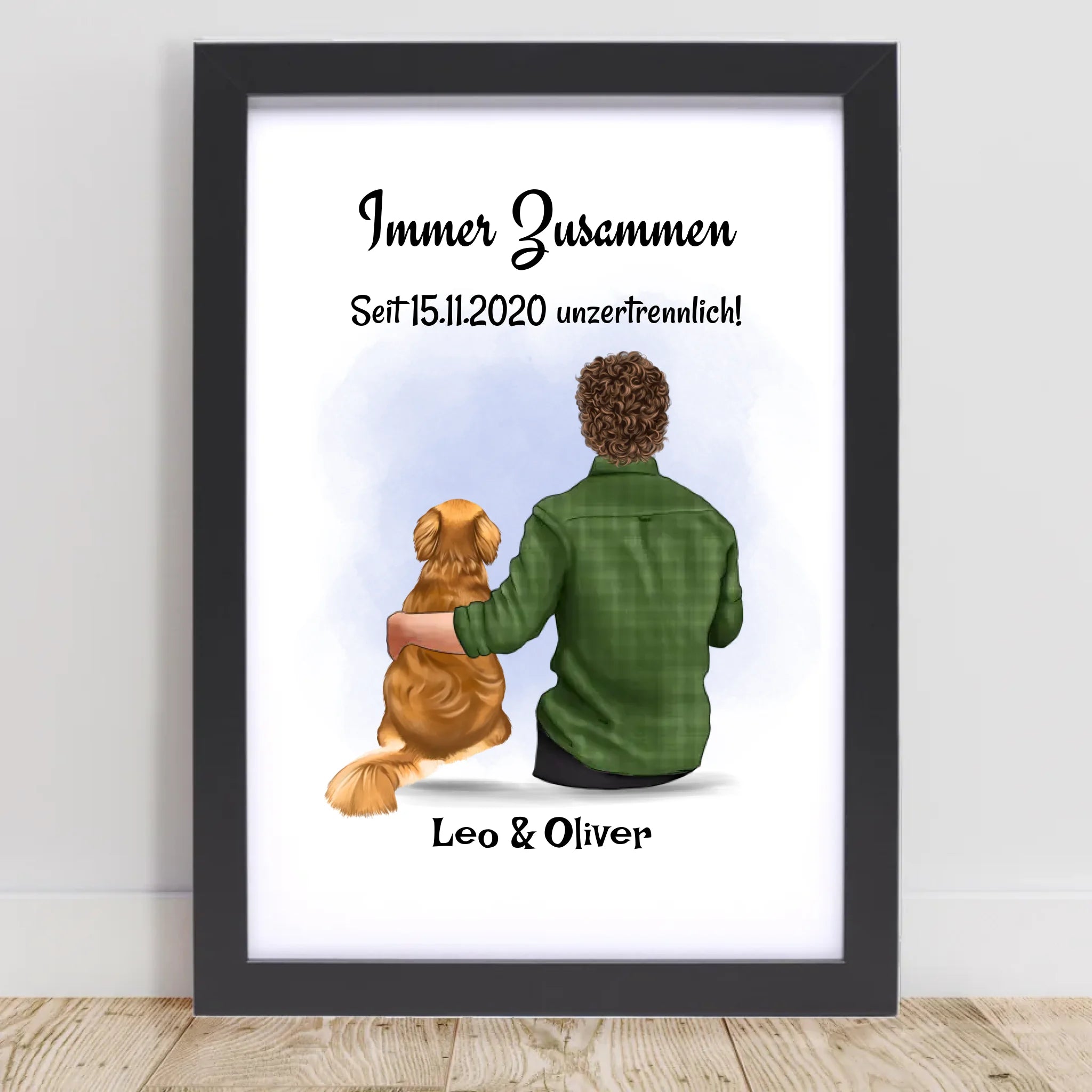 Mann & Junge mit Hund Bild Geschenk personalisiert - Cantty