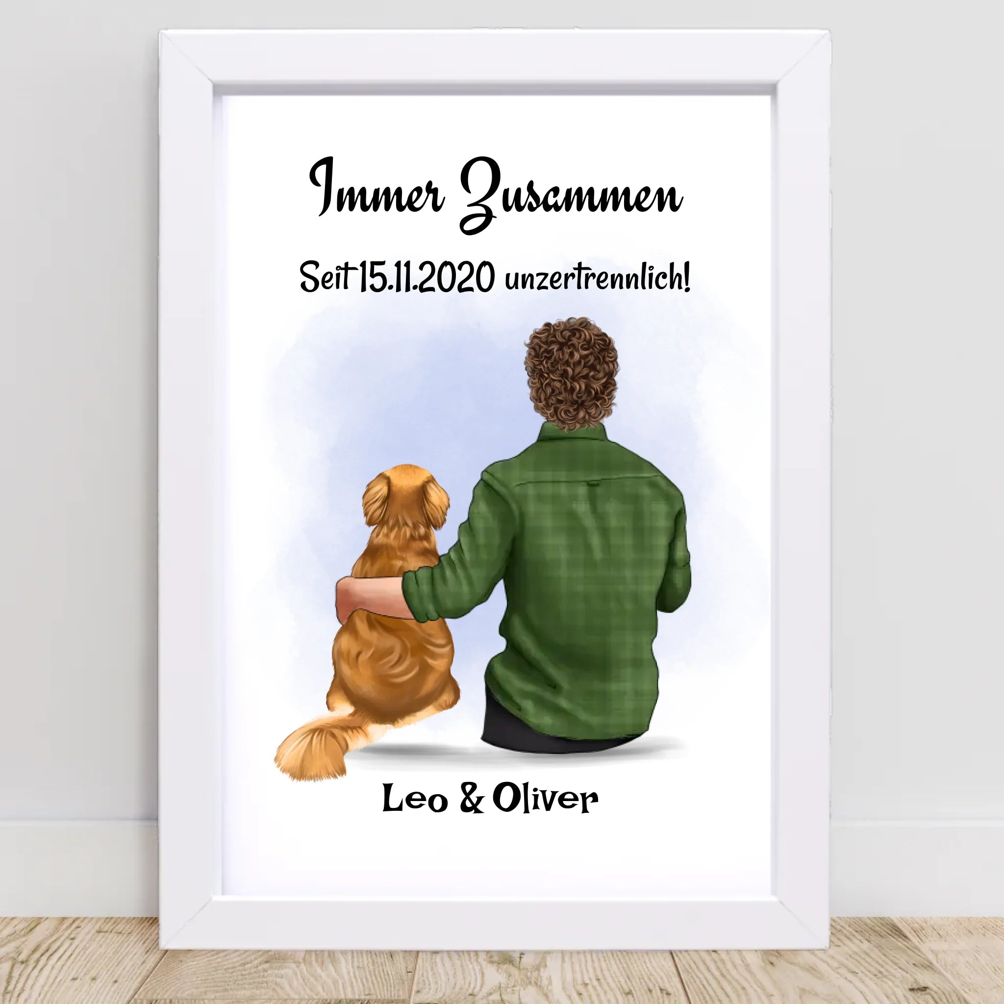 Mann & Junge mit Hund Bild Geschenk personalisiert - Cantty