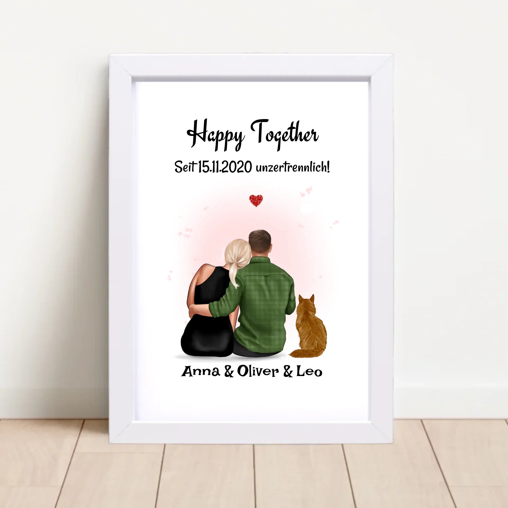 Paar mit Katze Geschenk Bild personalisiert - Cantty