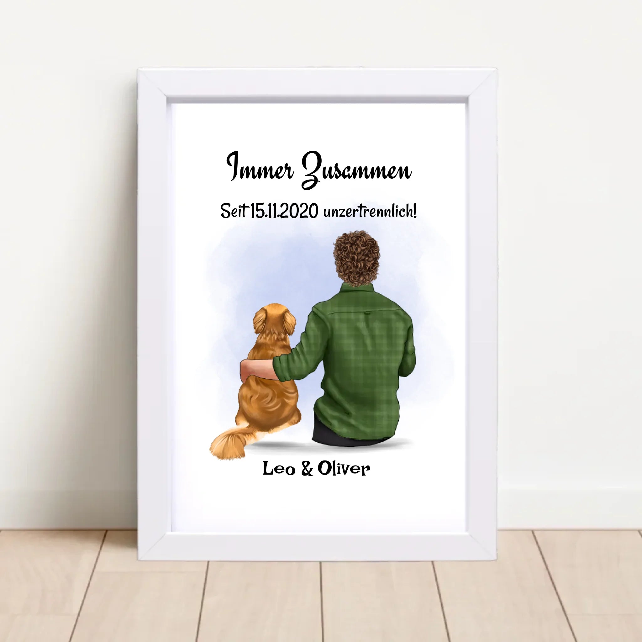 Mann & Junge mit Hund Bild Geschenk personalisiert - Cantty