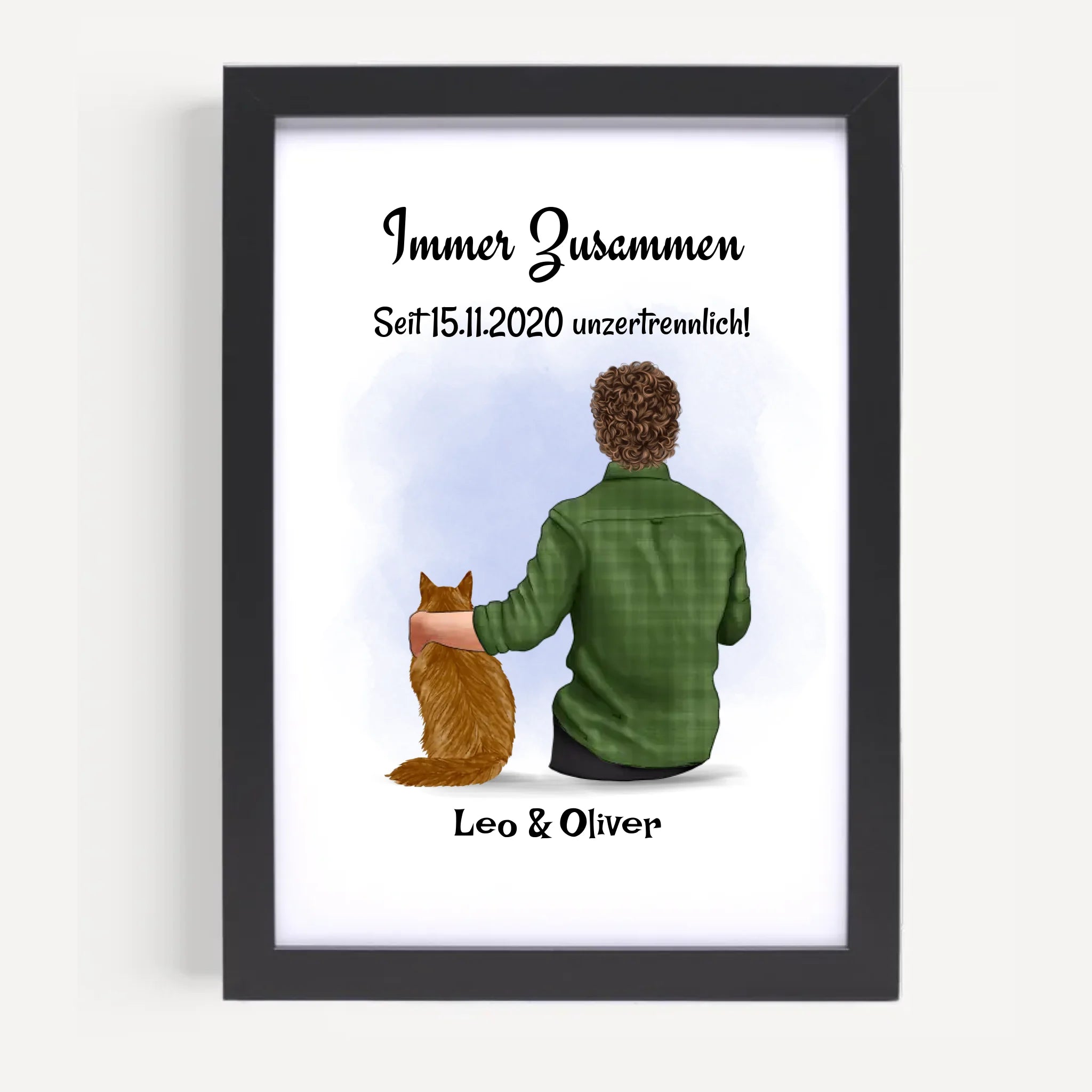 Junge mit Katze Geschenk Bild Poster Karte personalisiert - Cantty