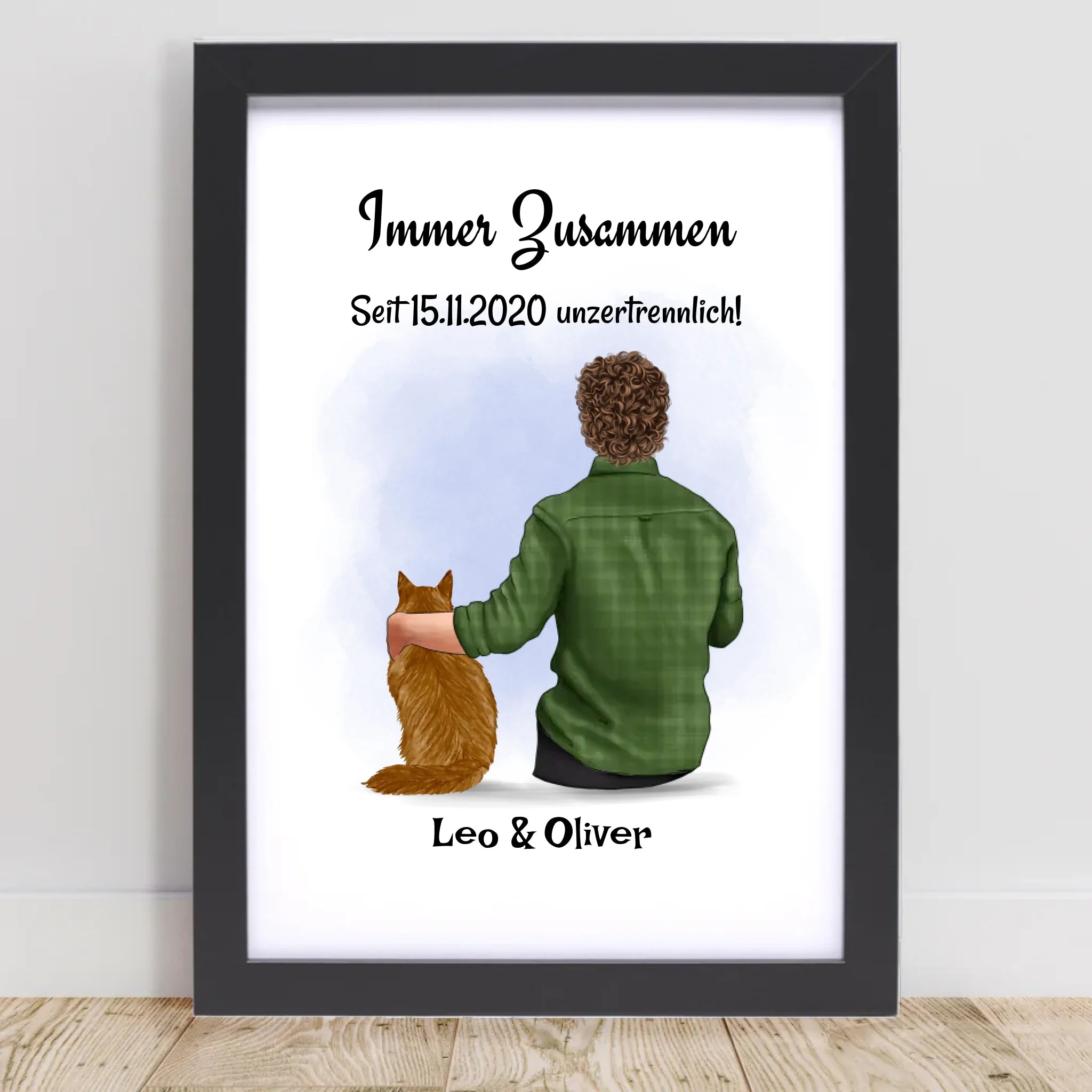 Junge mit Katze Geschenk Bild Poster Karte personalisiert - Cantty