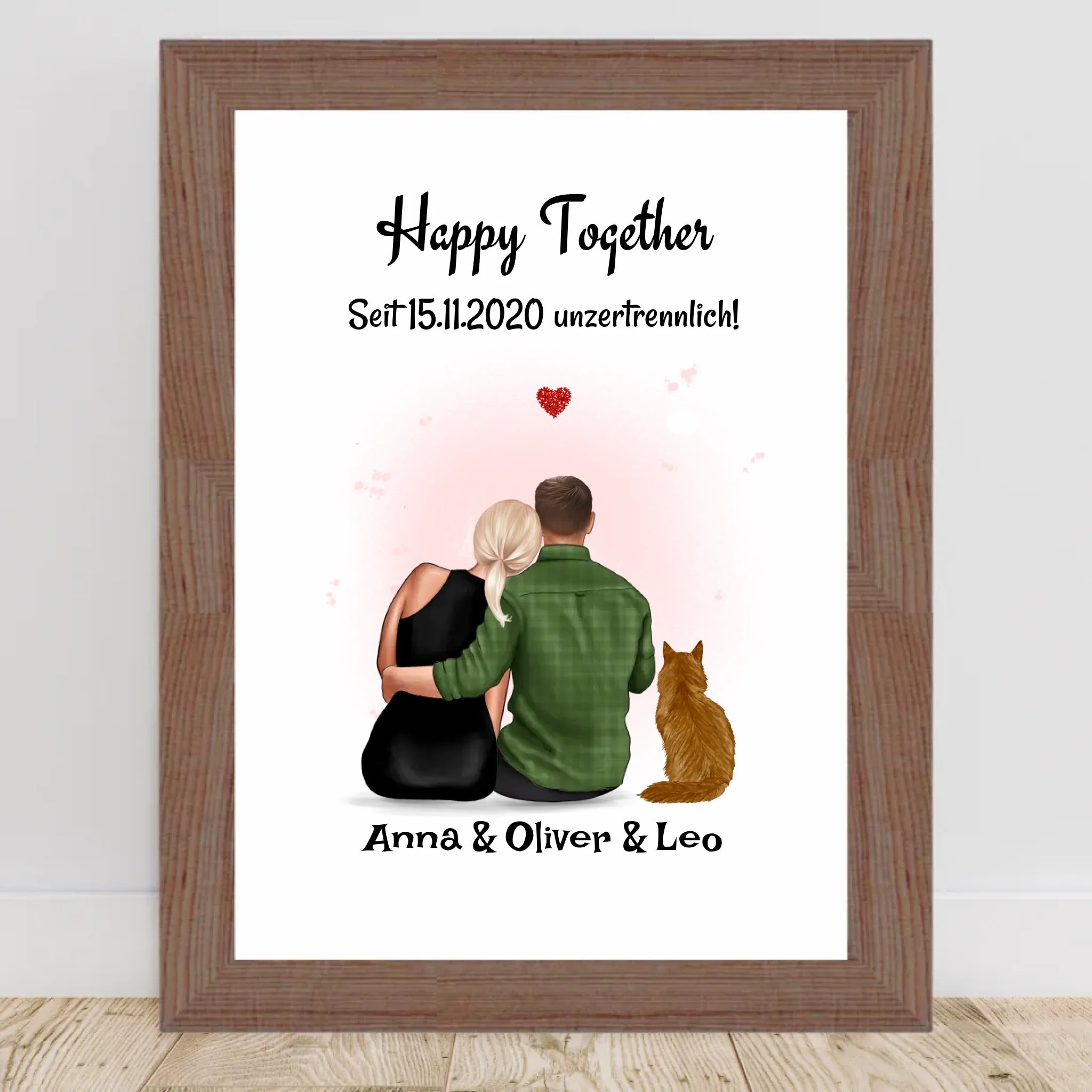 Paar mit Katze Geschenk Bild personalisiert - Cantty