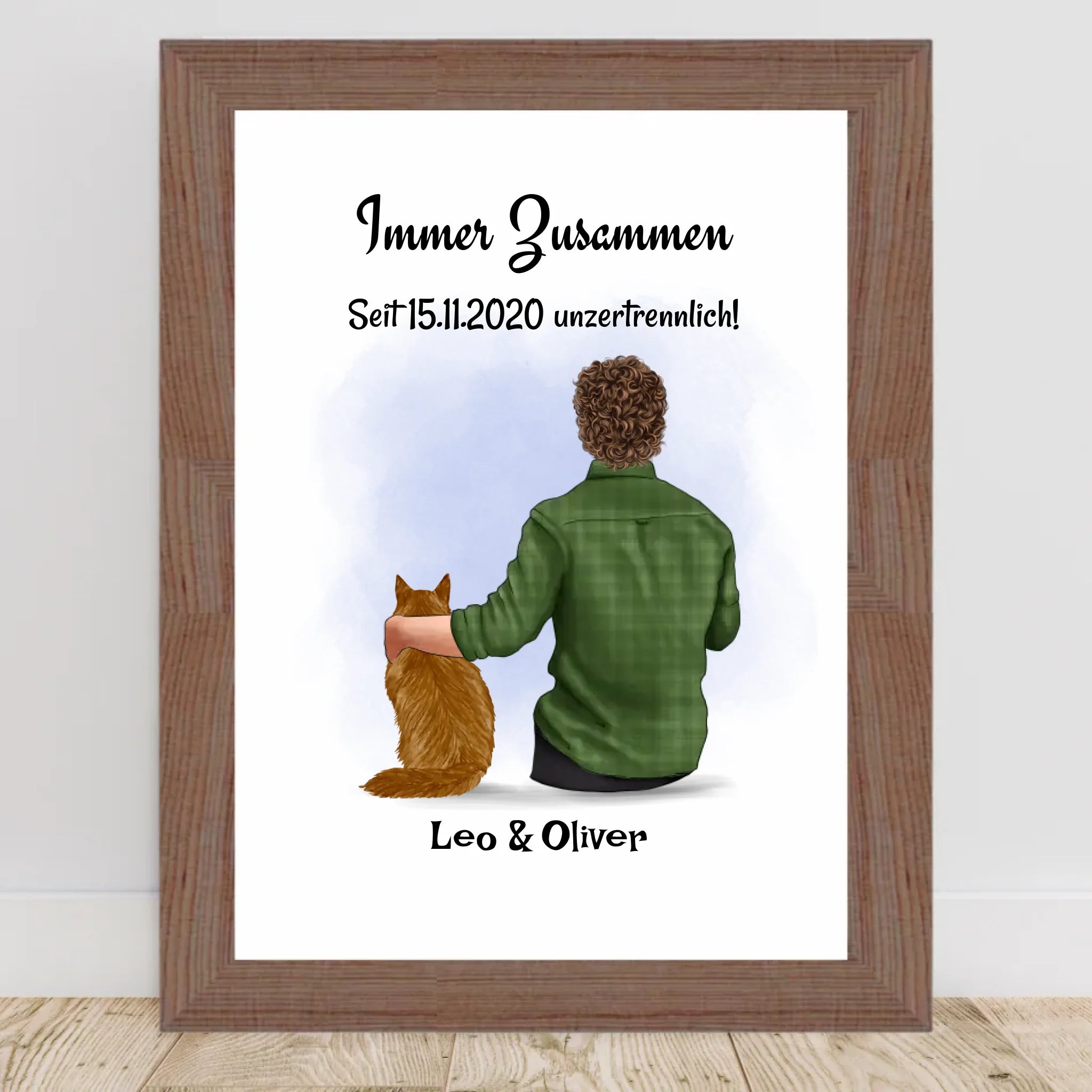 Junge mit Katze Geschenk Bild Poster Karte personalisiert - Cantty