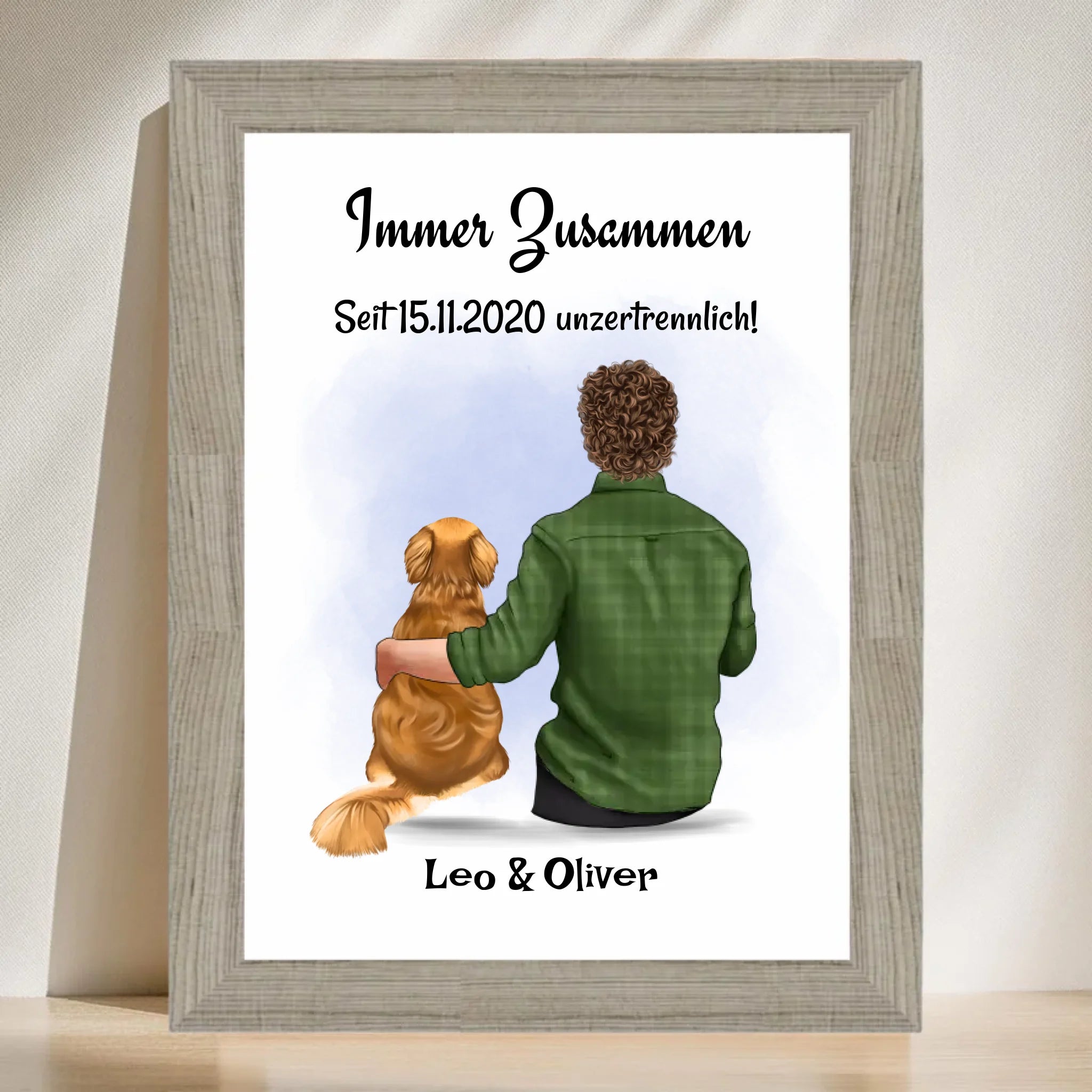 Mann & Junge mit Hund Bild Geschenk personalisiert - Cantty