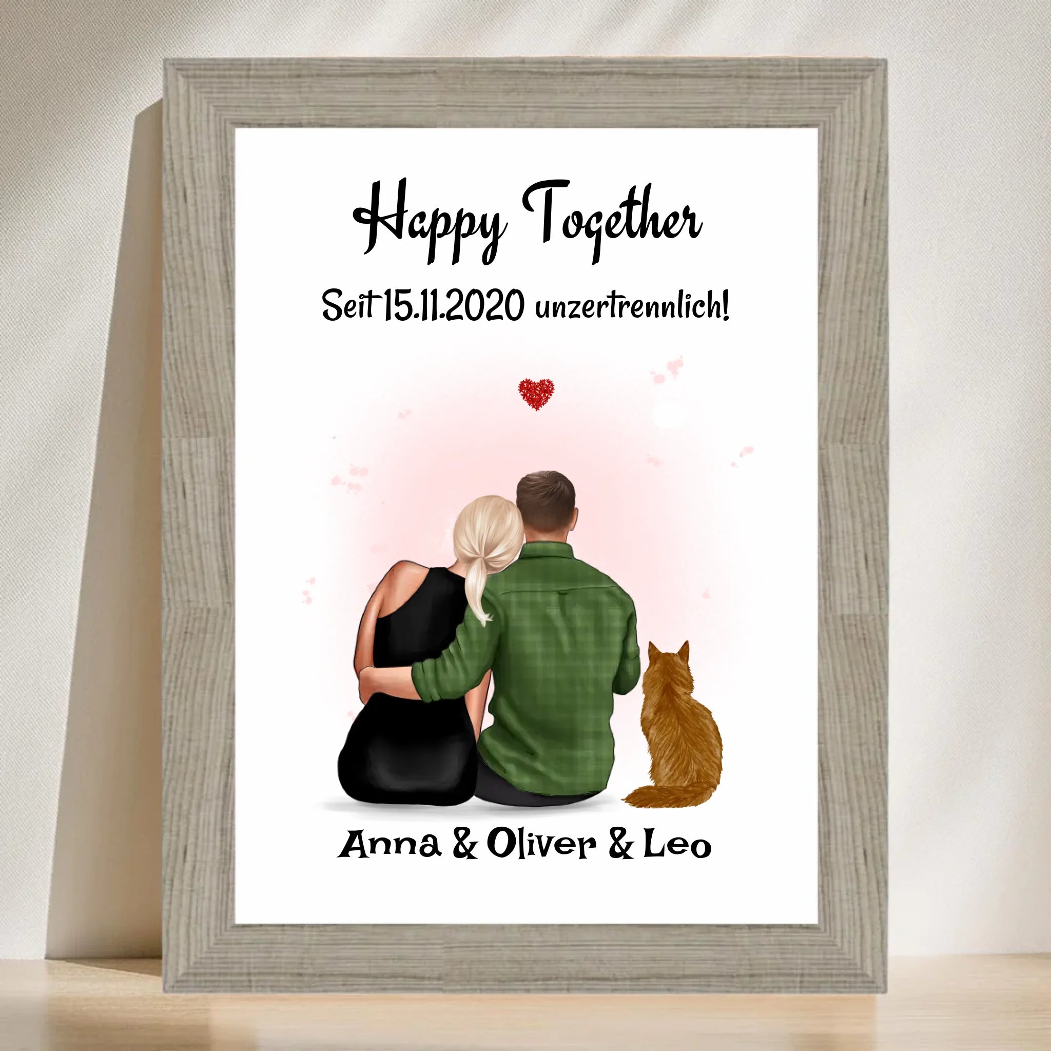 Paar mit Katze Geschenk Bild personalisiert - Cantty