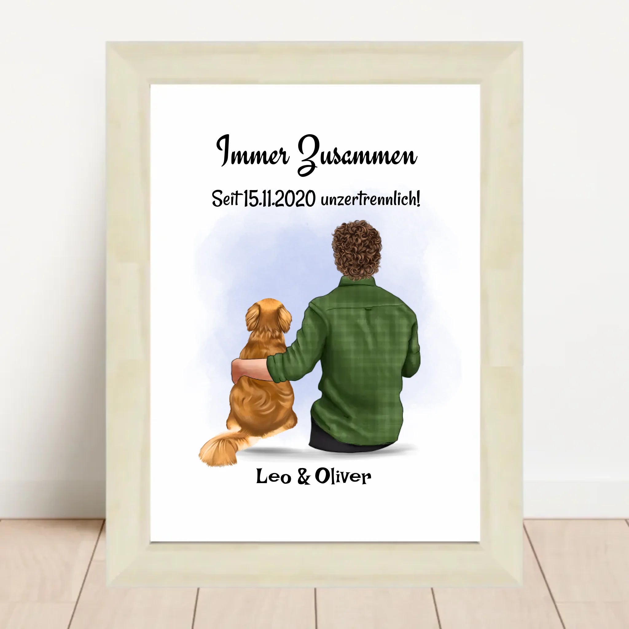 Mann & Junge mit Hund Bild Geschenk personalisiert - Cantty