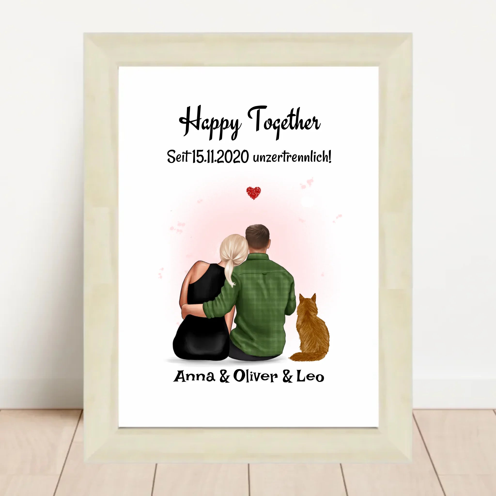 Paar mit Katze Geschenk Bild personalisiert - Cantty