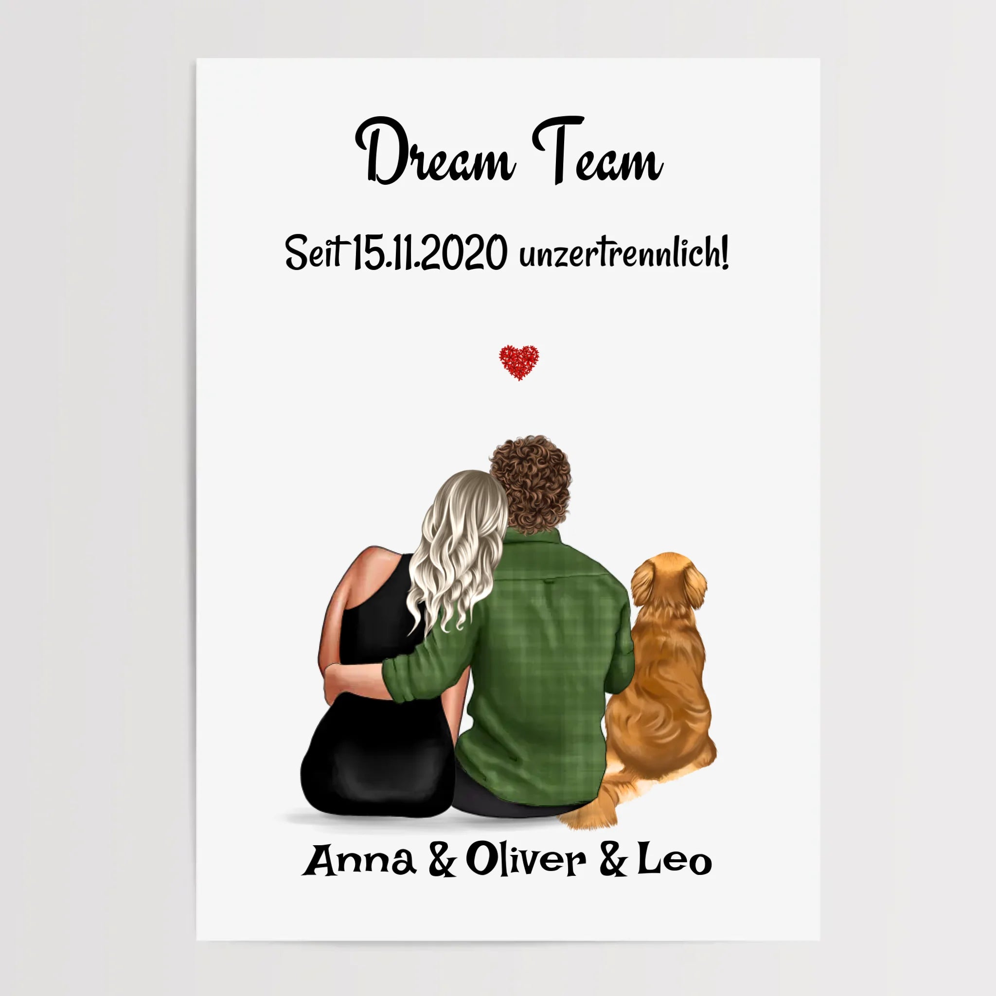 Paar mit Hund Geschenk Bild Poster Karte personalisiert - Cantty