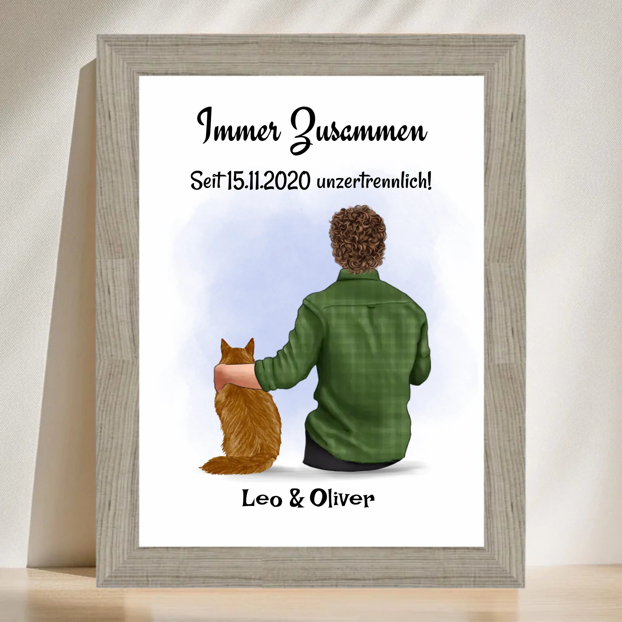 Junge mit Katze Geschenk Bild Poster Karte personalisiert - Cantty