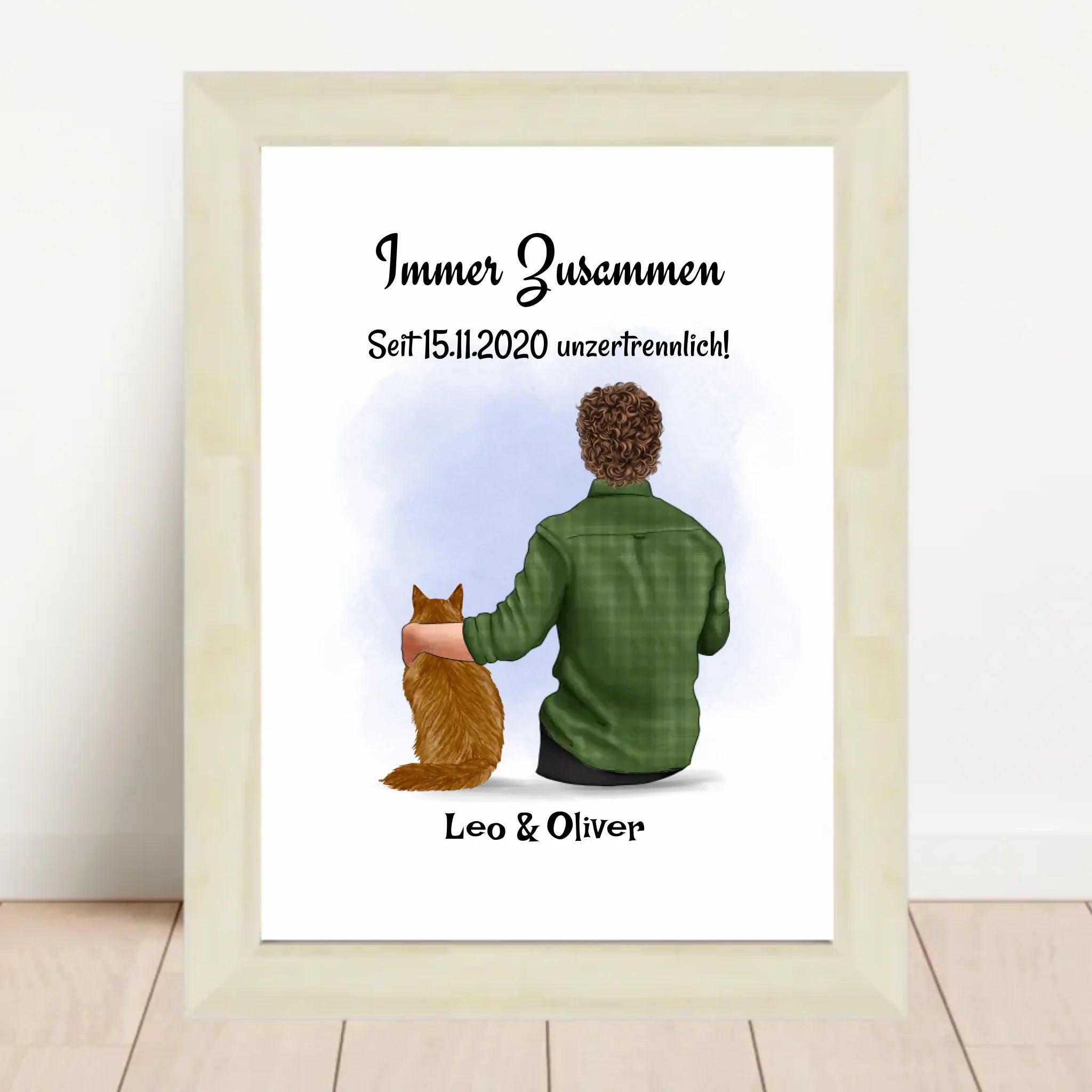 Junge mit Katze Geschenk Bild Poster Karte personalisiert - Cantty