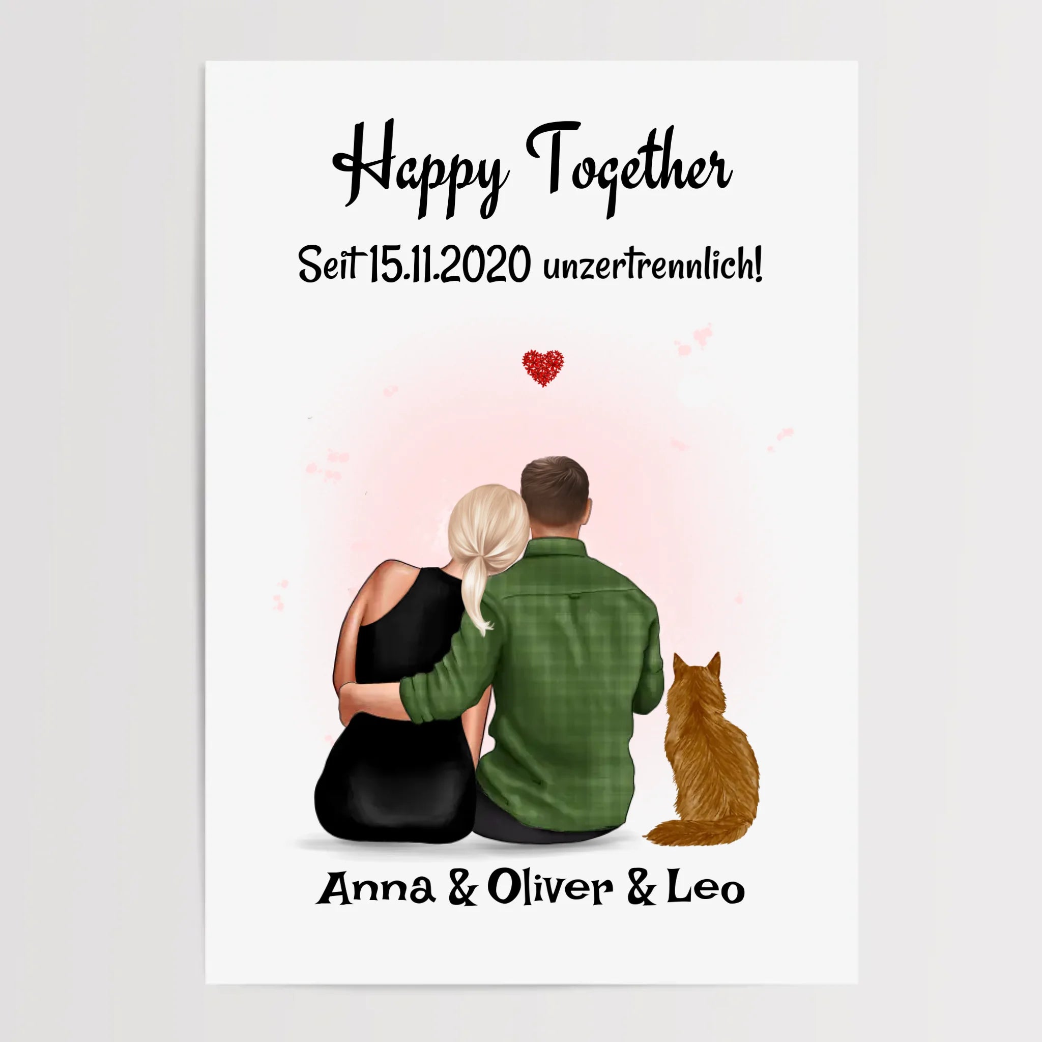 Paar mit Katze Geschenk Bild personalisiert - Cantty